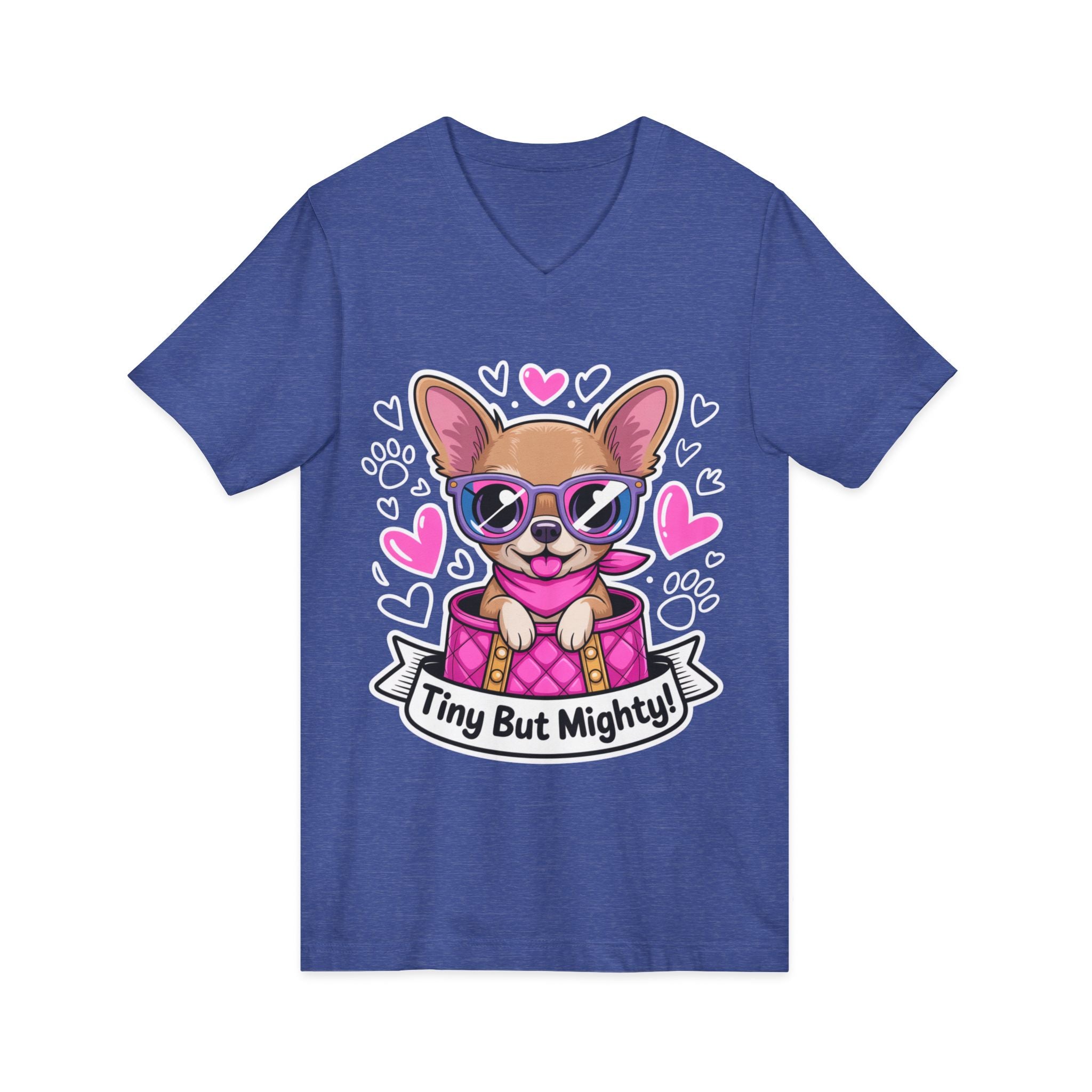 Tiny But Mighty Chihuahua Unisex V-Neck Tee – Small Dog, Big Personality