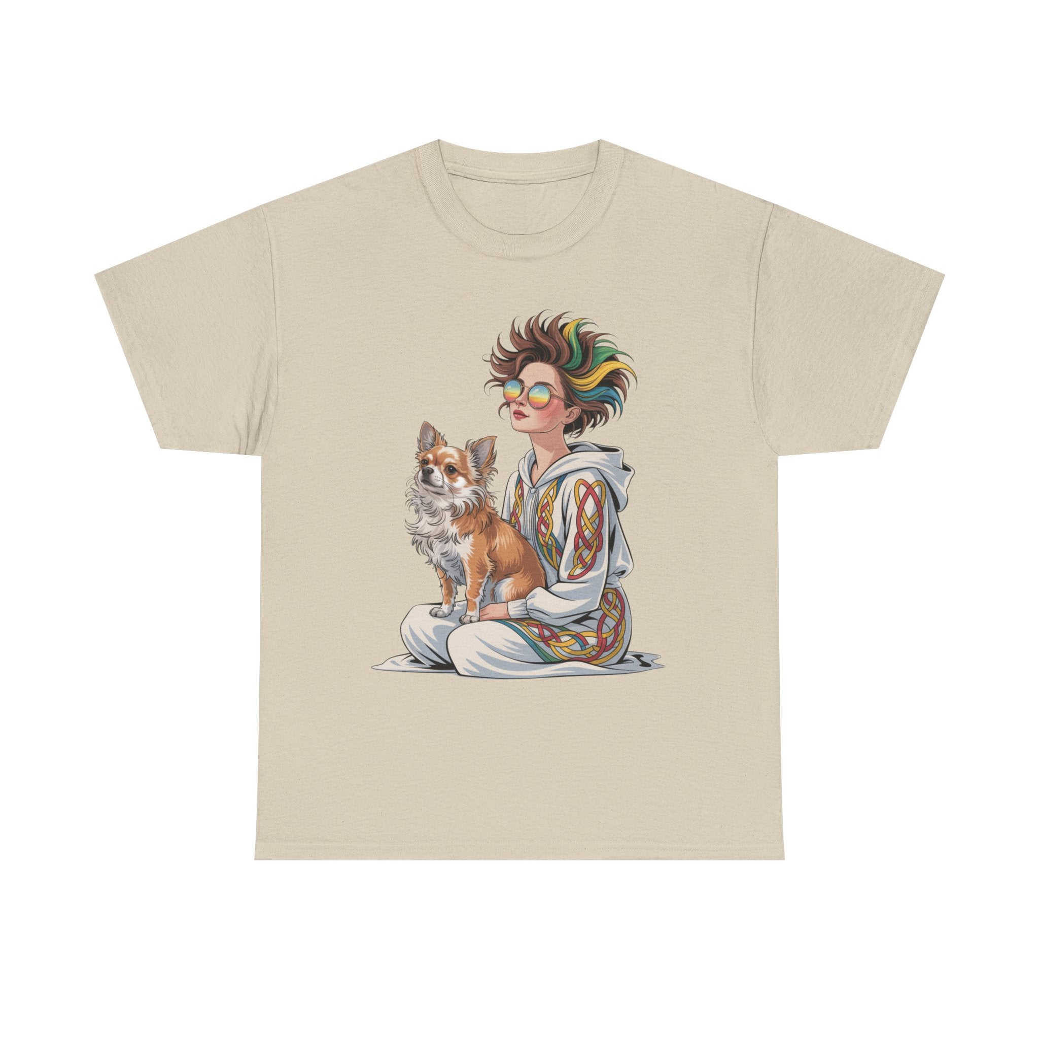 Nouveau-style digital illustration tee! This Unisex Heavy Cotton T-shirt  Whimsical Pet Lover Tee, Unisex Cotton Shirt, Cute Animal Apparel, Perfect Gift for Dog Owners, Cozy Everyday Wear