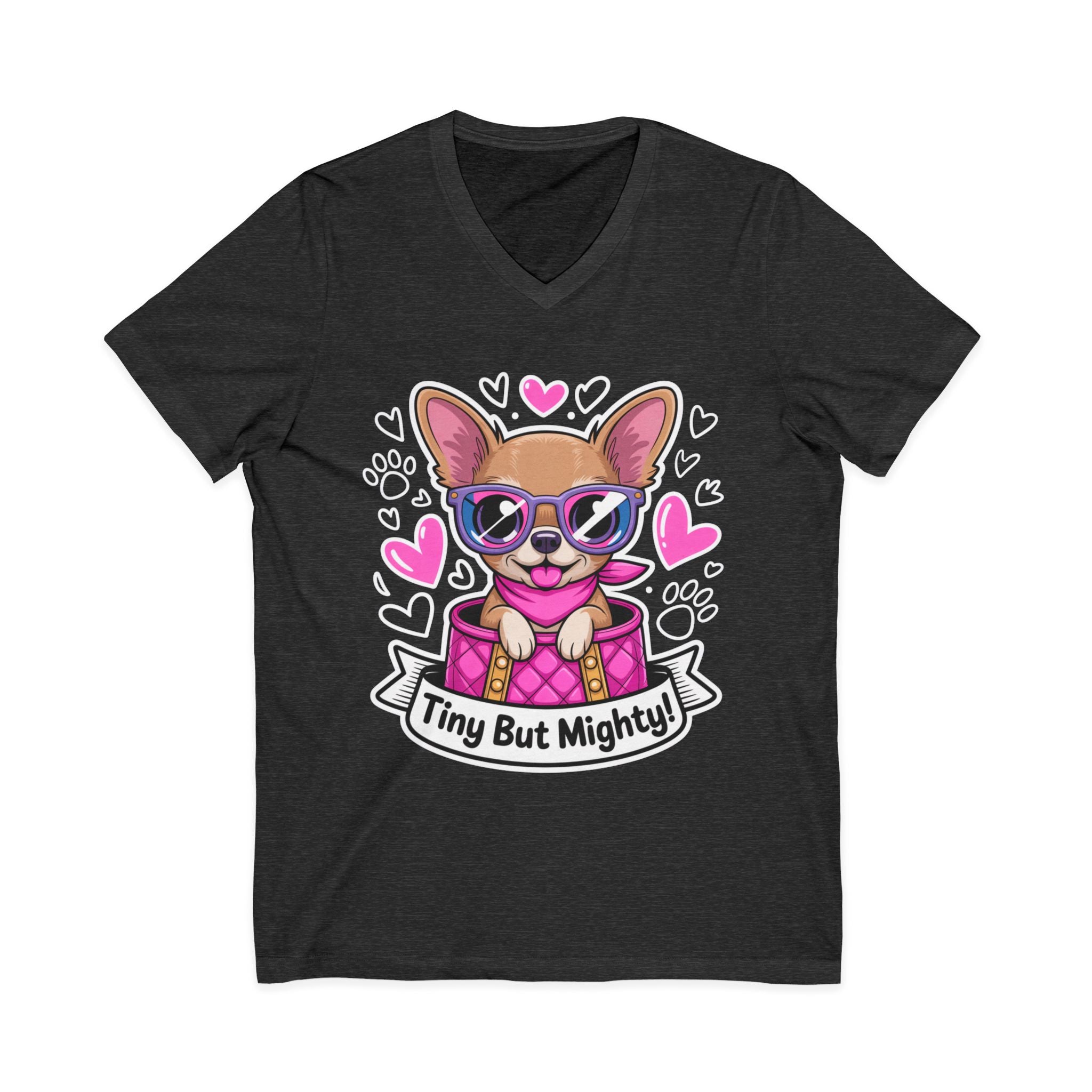 Tiny But Mighty Chihuahua Unisex V-Neck Tee – Small Dog, Big Personality