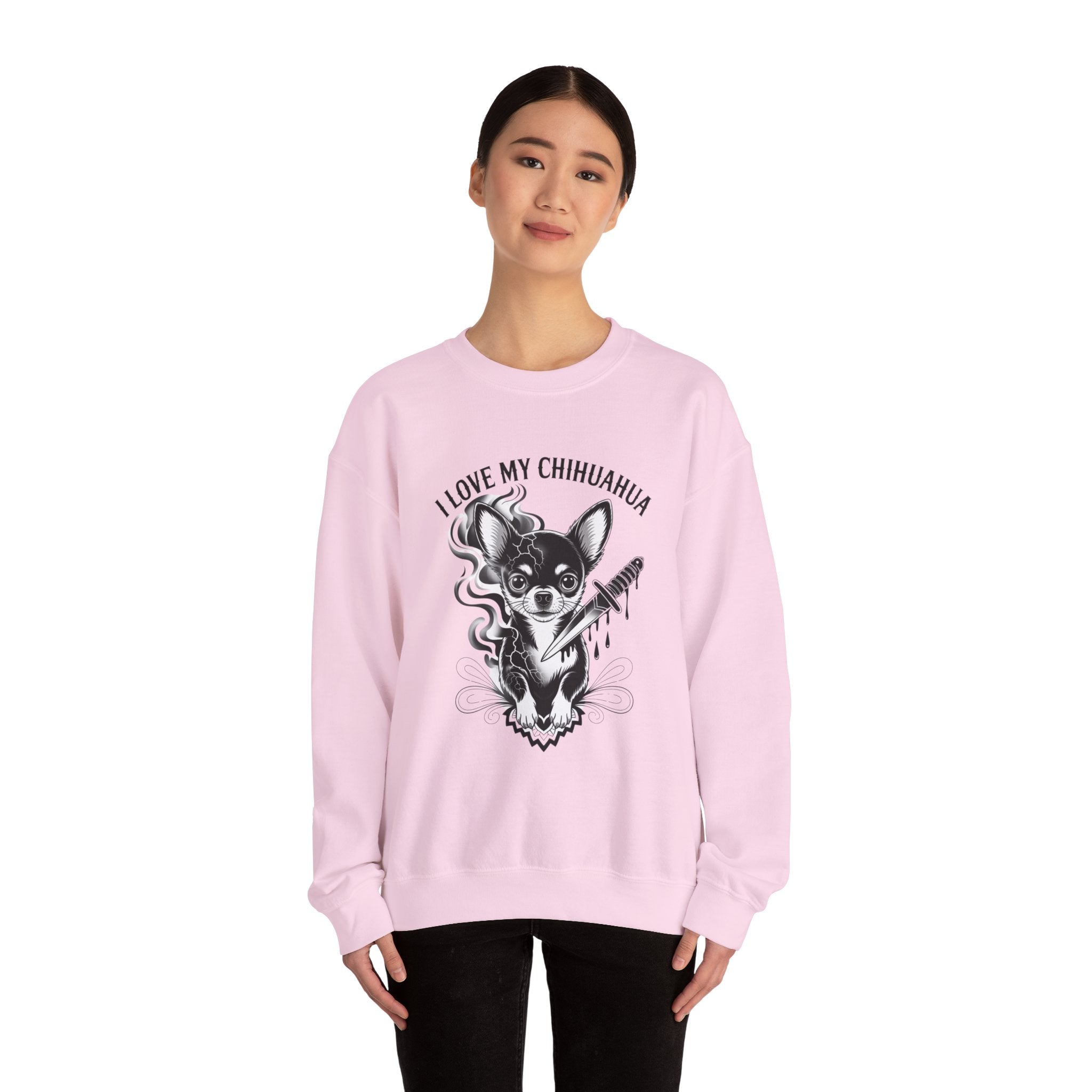 I Love My Chihuahua Unisex Heavy Blend™ Crewneck Sweatshirt  ,Cute Chihuahua Love Sweatshirt, Cozy Dog Lover Crewneck, Perfect Gift for Pet Owners, Animal Lover Apparel, Comfortable Everyday Wear