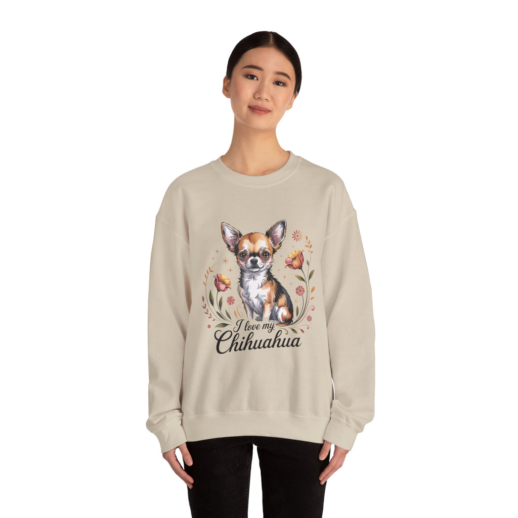 I Love My Chihuahua Crewneck Sweatshirt, Cute Dog Lover Gift, Cozy Pet Apparel, Puppy Owner Clothing, Fall Winter Fashion