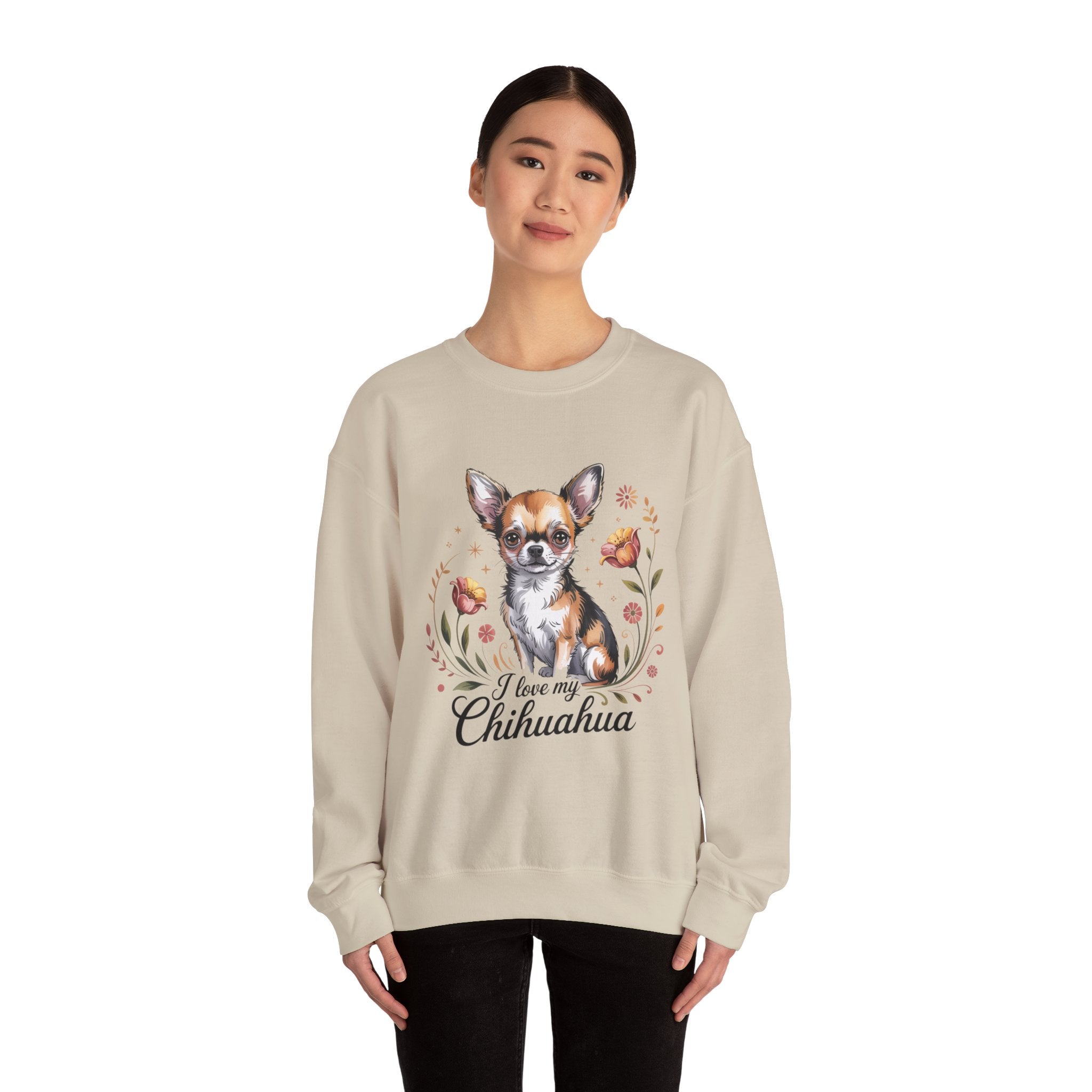 I Love My Chihuahua Crewneck Sweatshirt, Cute Dog Lover Gift, Cozy Pet Apparel, Puppy Owner Clothing, Fall Winter Fashion