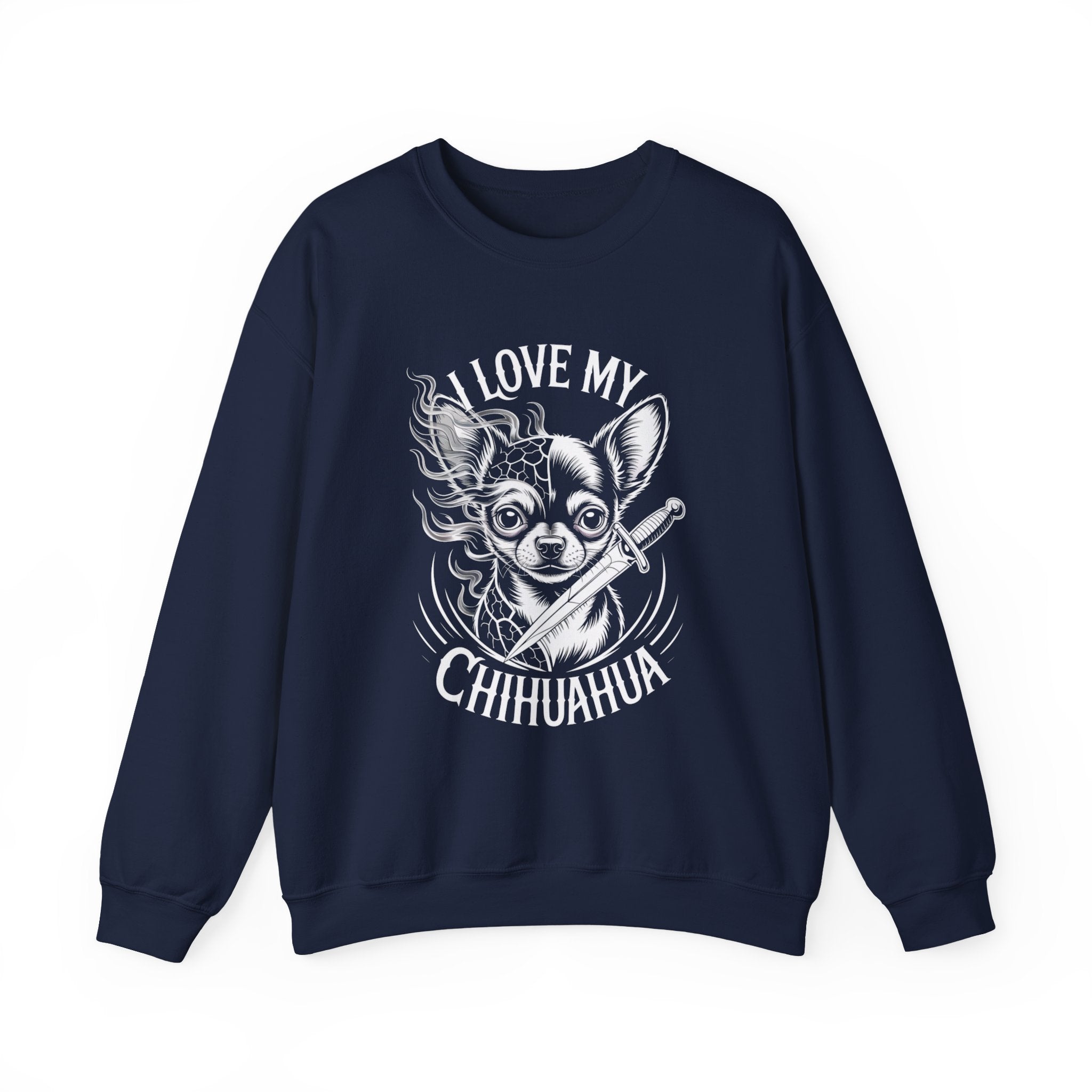 i love my chihuahua Unisex Heavy Blend™ Crewneck Sweatshirt I Love My Chihuahua Sweatshirt | Cozy Pet Lover Crewneck, Puppy Gift, Dog Owner Apparel, Cute Canine Sweatshirt, Animal Lover Wear