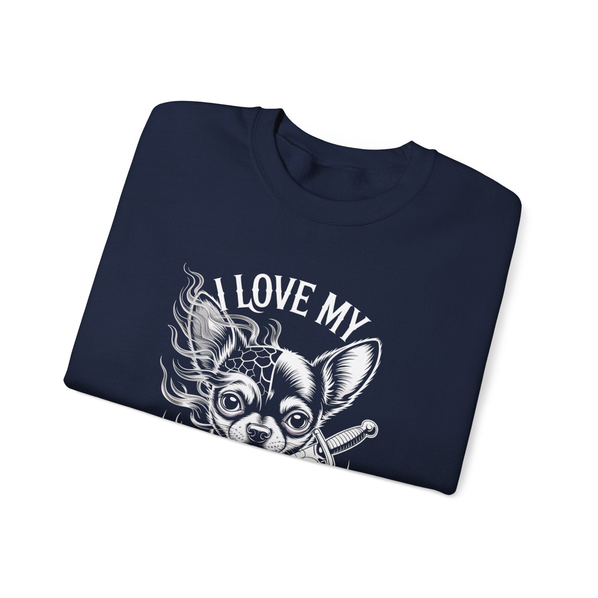 i love my chihuahua Unisex Heavy Blend™ Crewneck Sweatshirt I Love My Chihuahua Sweatshirt | Cozy Pet Lover Crewneck, Puppy Gift, Dog Owner Apparel, Cute Canine Sweatshirt, Animal Lover Wear