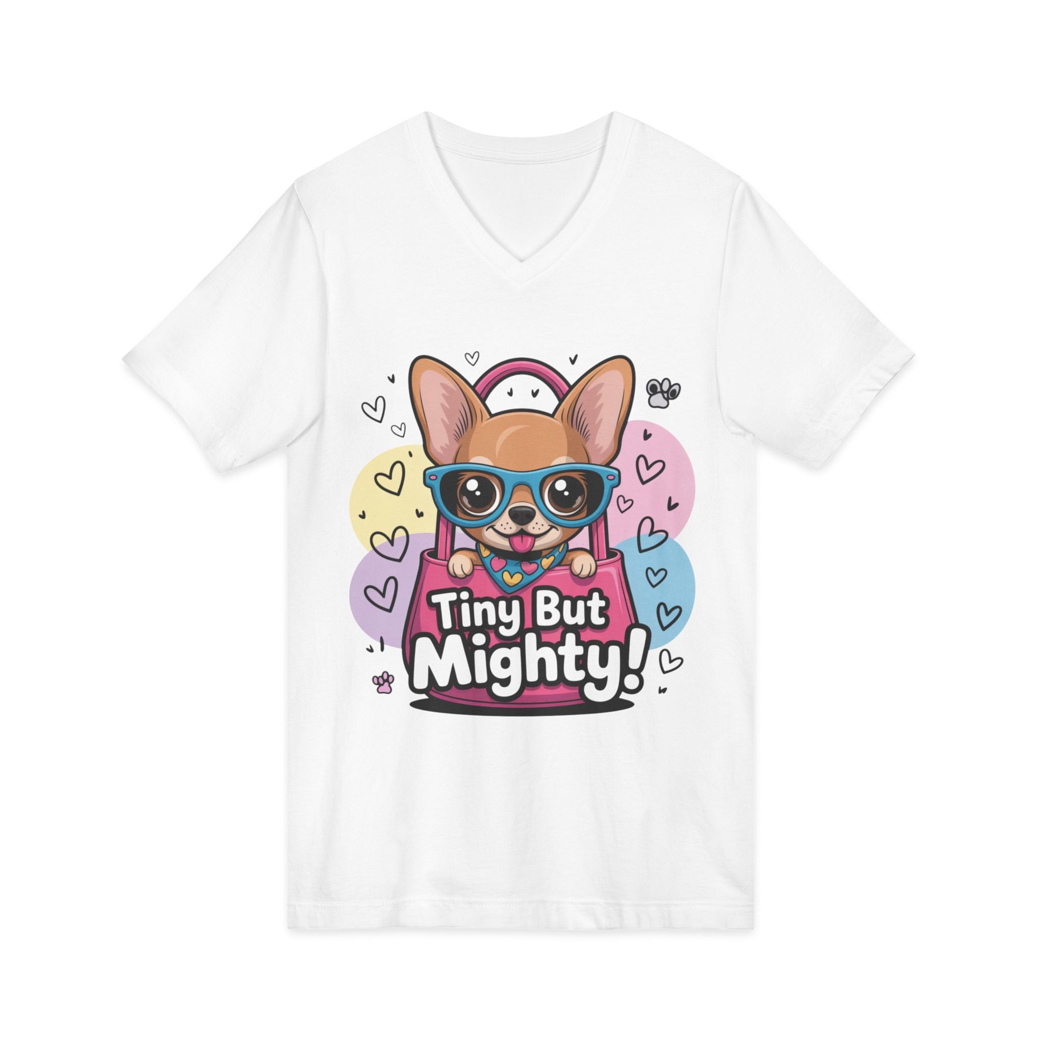 Tiny But Mighty Unisex Jersey Short Sleeve V-Neck Tee  Cute Dog Graphic Tee, Tiny But Mighty T-Shirt for Dog Lovers, Pet Mom Gift, Casual Unisex V-Neck Tee, Birthday Gift
