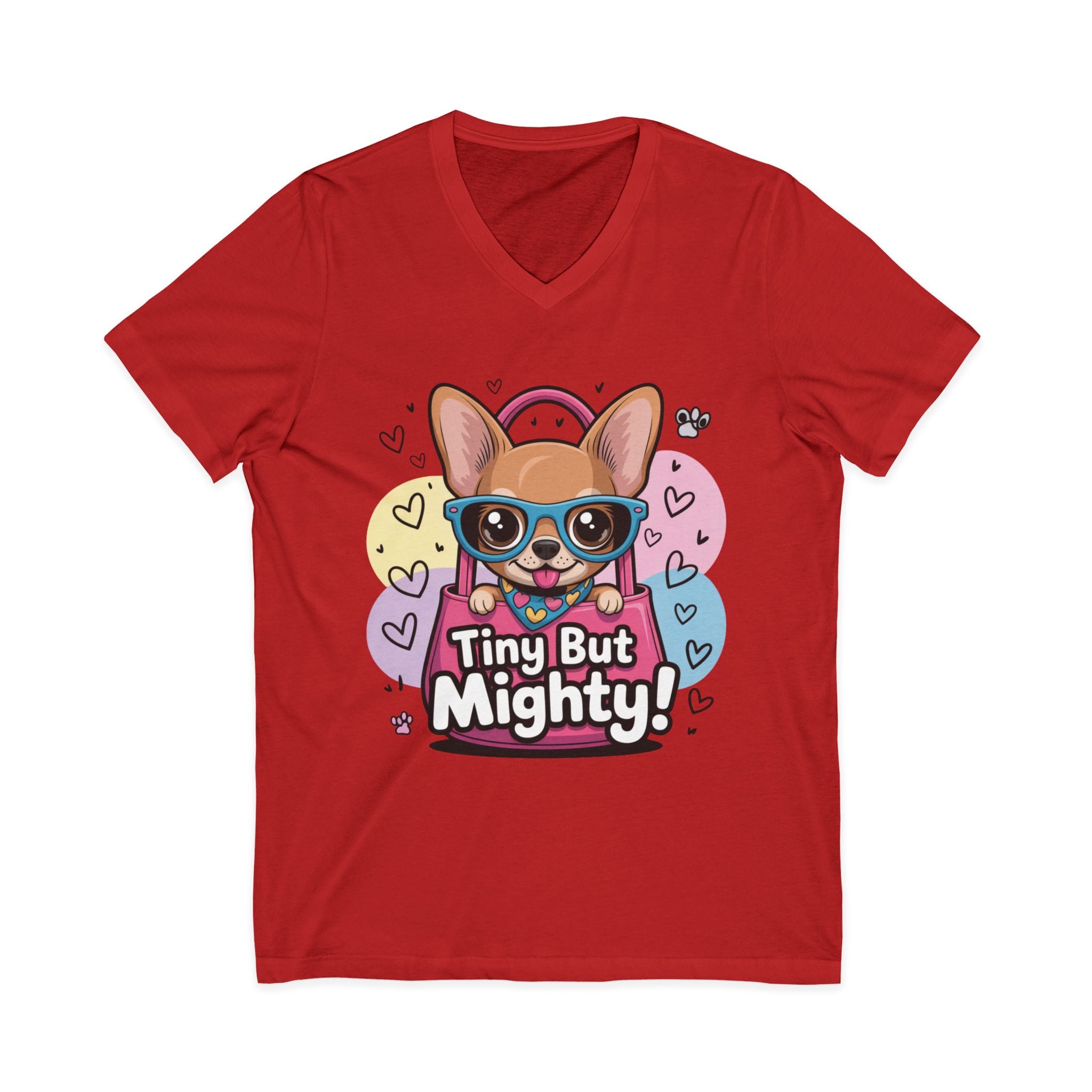 Tiny But Mighty Unisex Jersey Short Sleeve V-Neck Tee  Cute Dog Graphic Tee, Tiny But Mighty T-Shirt for Dog Lovers, Pet Mom Gift, Casual Unisex V-Neck Tee, Birthday Gift