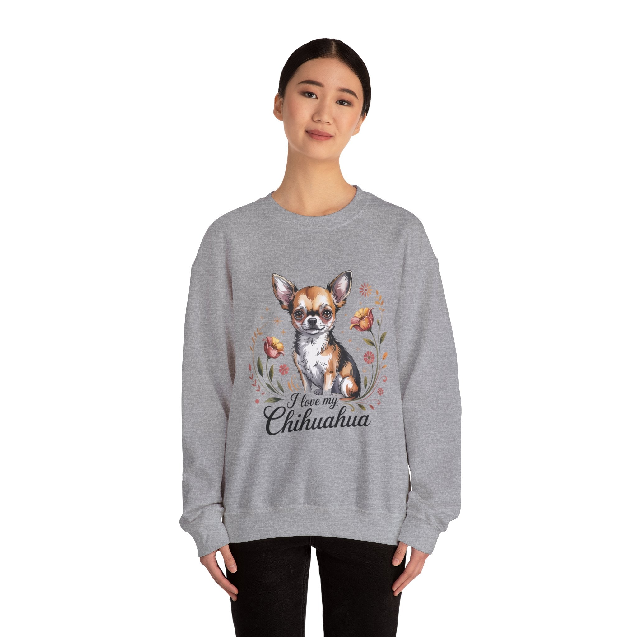I Love My Chihuahua Crewneck Sweatshirt, Cute Dog Lover Gift, Cozy Pet Apparel, Puppy Owner Clothing, Fall Winter Fashion