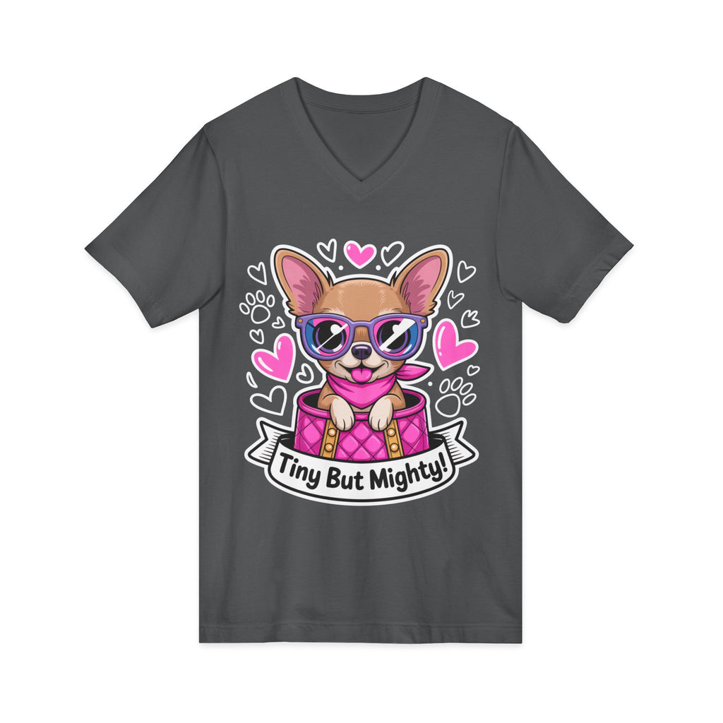 Tiny But Mighty Chihuahua Unisex V-Neck Tee – Small Dog, Big Personality