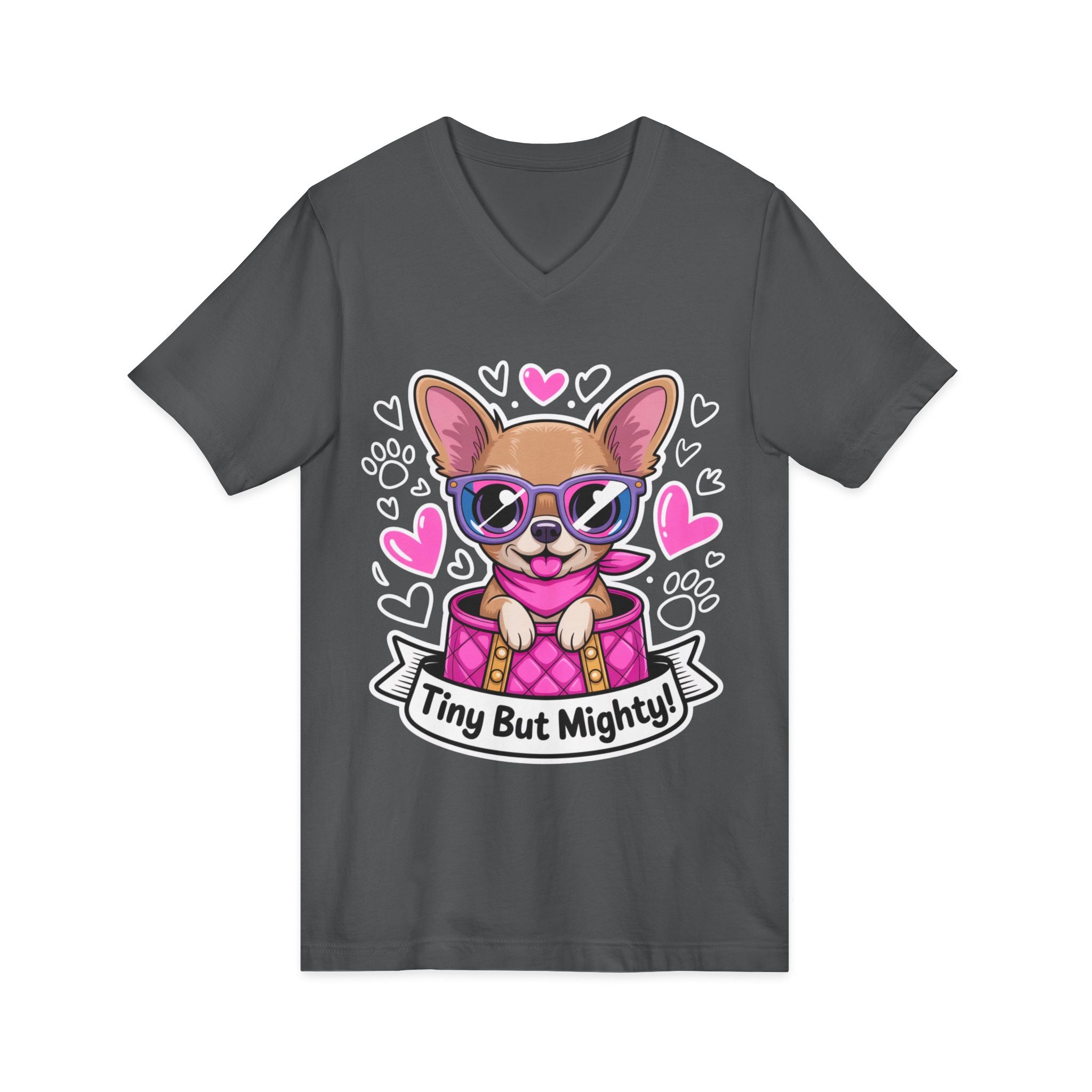 Tiny But Mighty Chihuahua Unisex V-Neck Tee – Small Dog, Big Personality
