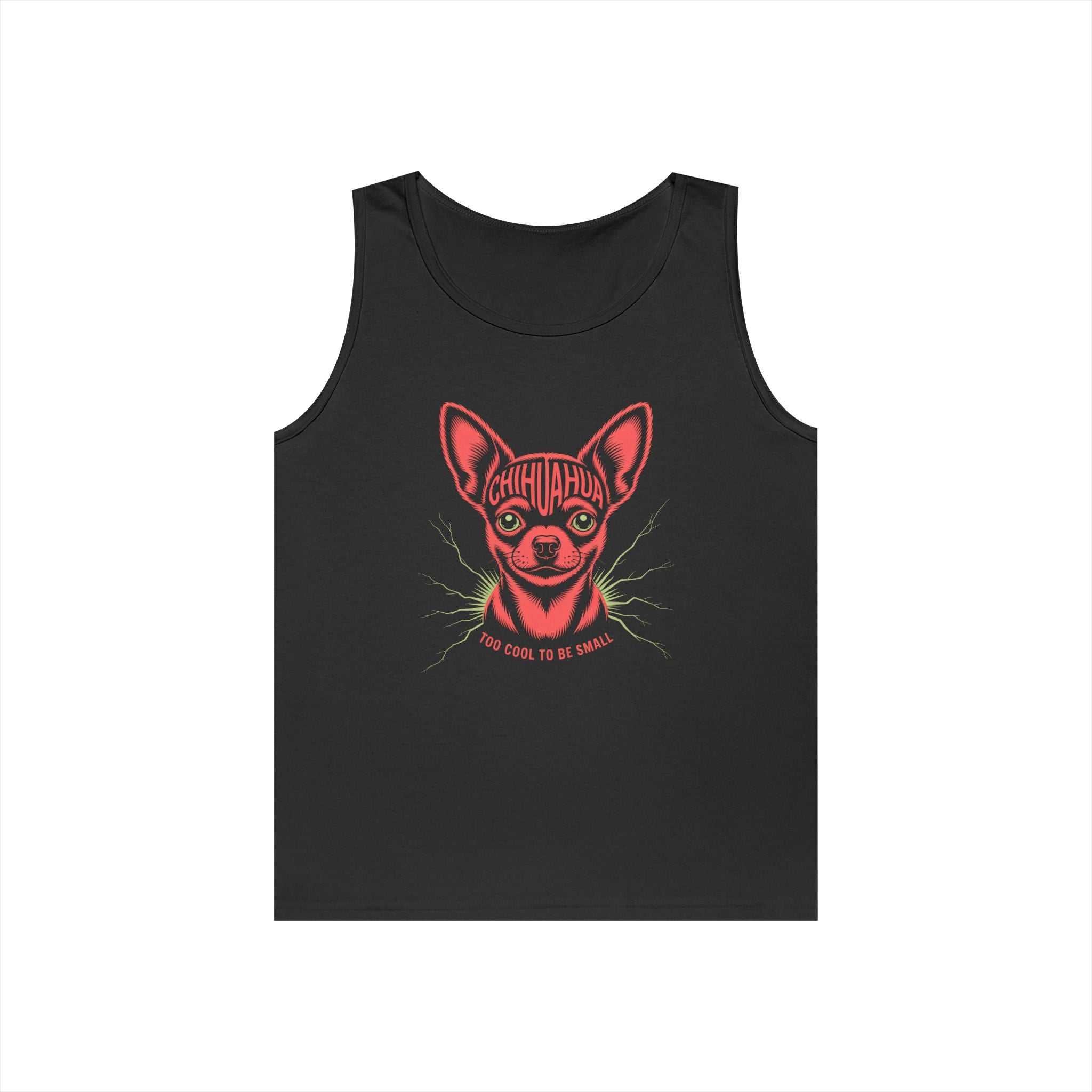 Too Cool To Be Small Chihuahua Unisex Heavy Cotton Tank Top Chihuahua Graphic Tank Top, Pet Lover Shirt, Unisex Summer Apparel, Funny Dog Gift, Cute Tank for Holidays