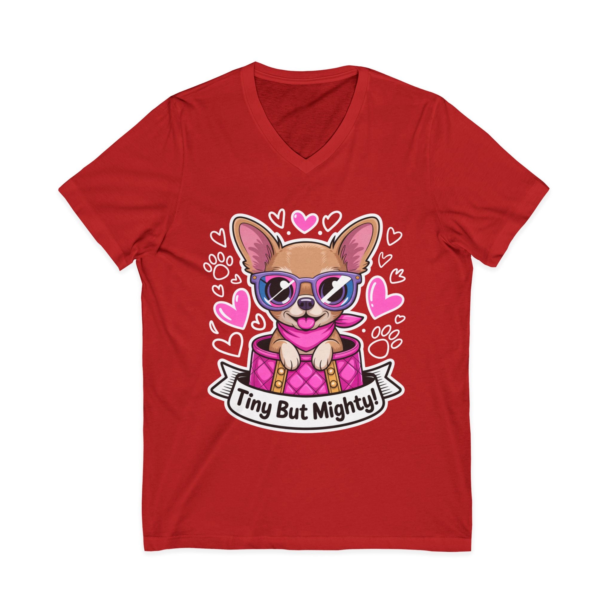 Tiny But Mighty Chihuahua Unisex V-Neck Tee – Small Dog, Big Personality