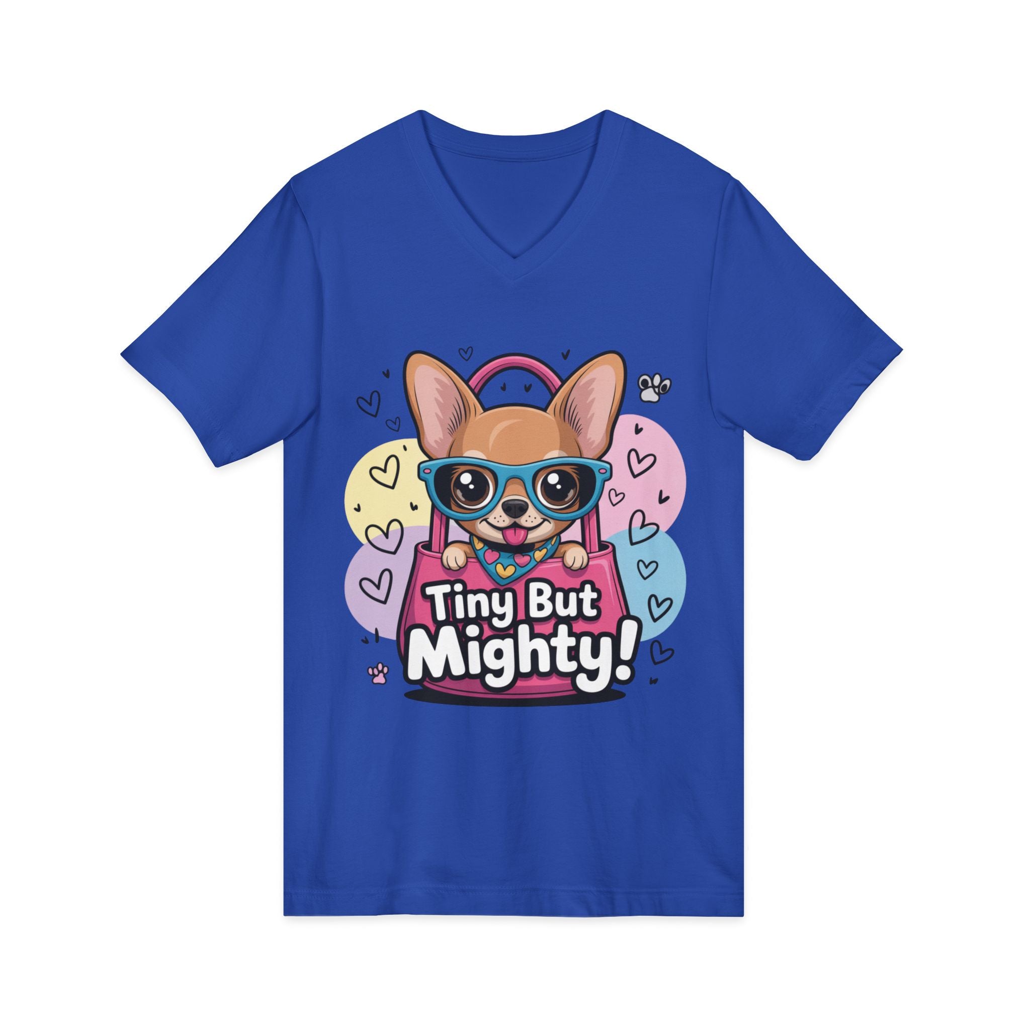 Tiny But Mighty Unisex Jersey Short Sleeve V-Neck Tee  Cute Dog Graphic Tee, Tiny But Mighty T-Shirt for Dog Lovers, Pet Mom Gift, Casual Unisex V-Neck Tee, Birthday Gift