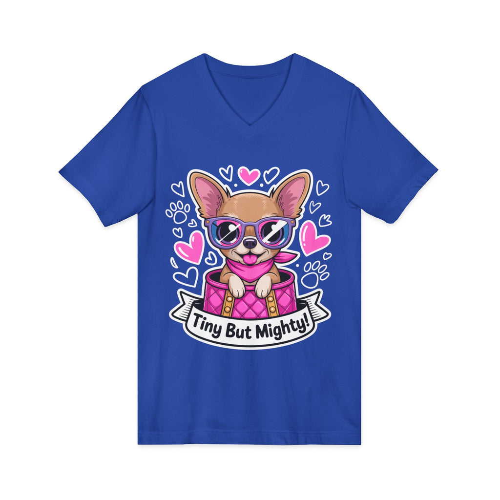 Tiny But Mighty Chihuahua Unisex V-Neck Tee – Small Dog, Big Personality