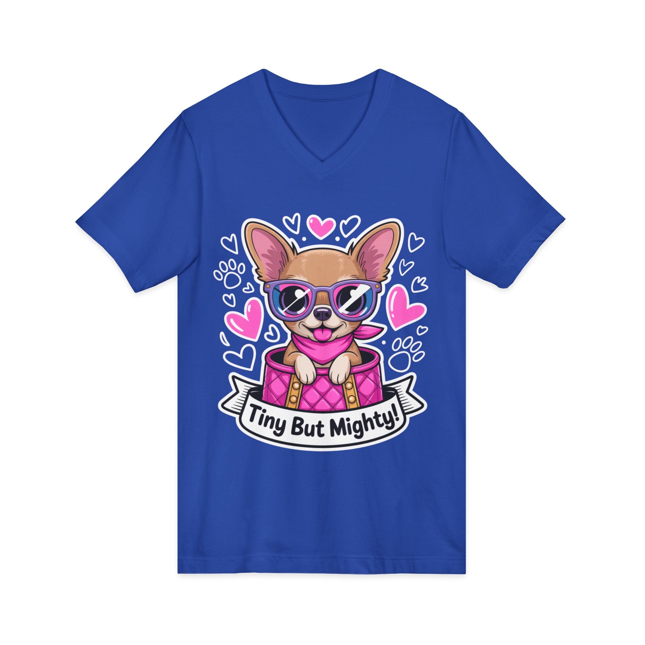Tiny But Mighty Chihuahua Unisex V-Neck Tee – Small Dog, Big Personality
