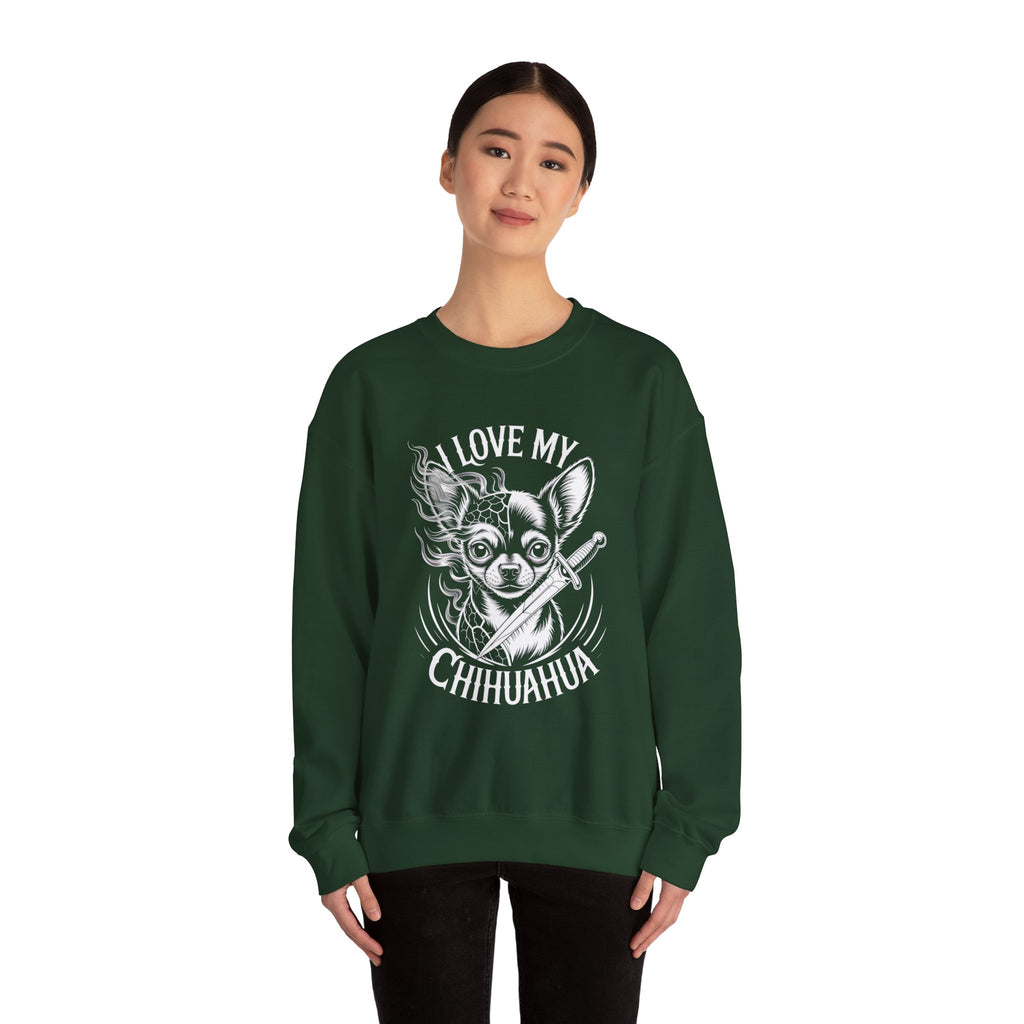 i love my chihuahua Unisex Heavy Blend™ Crewneck Sweatshirt I Love My Chihuahua Sweatshirt | Cozy Pet Lover Crewneck, Puppy Gift, Dog Owner Apparel, Cute Canine Sweatshirt, Animal Lover Wear