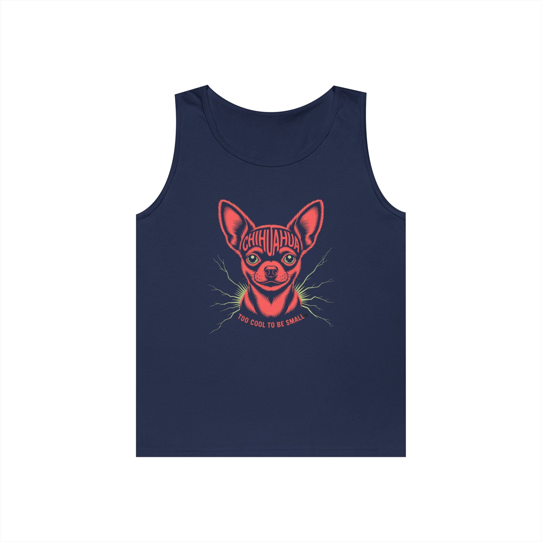 Too Cool To Be Small Chihuahua Unisex Heavy Cotton Tank Top Chihuahua Graphic Tank Top, Pet Lover Shirt, Unisex Summer Apparel, Funny Dog Gift, Cute Tank for Holidays