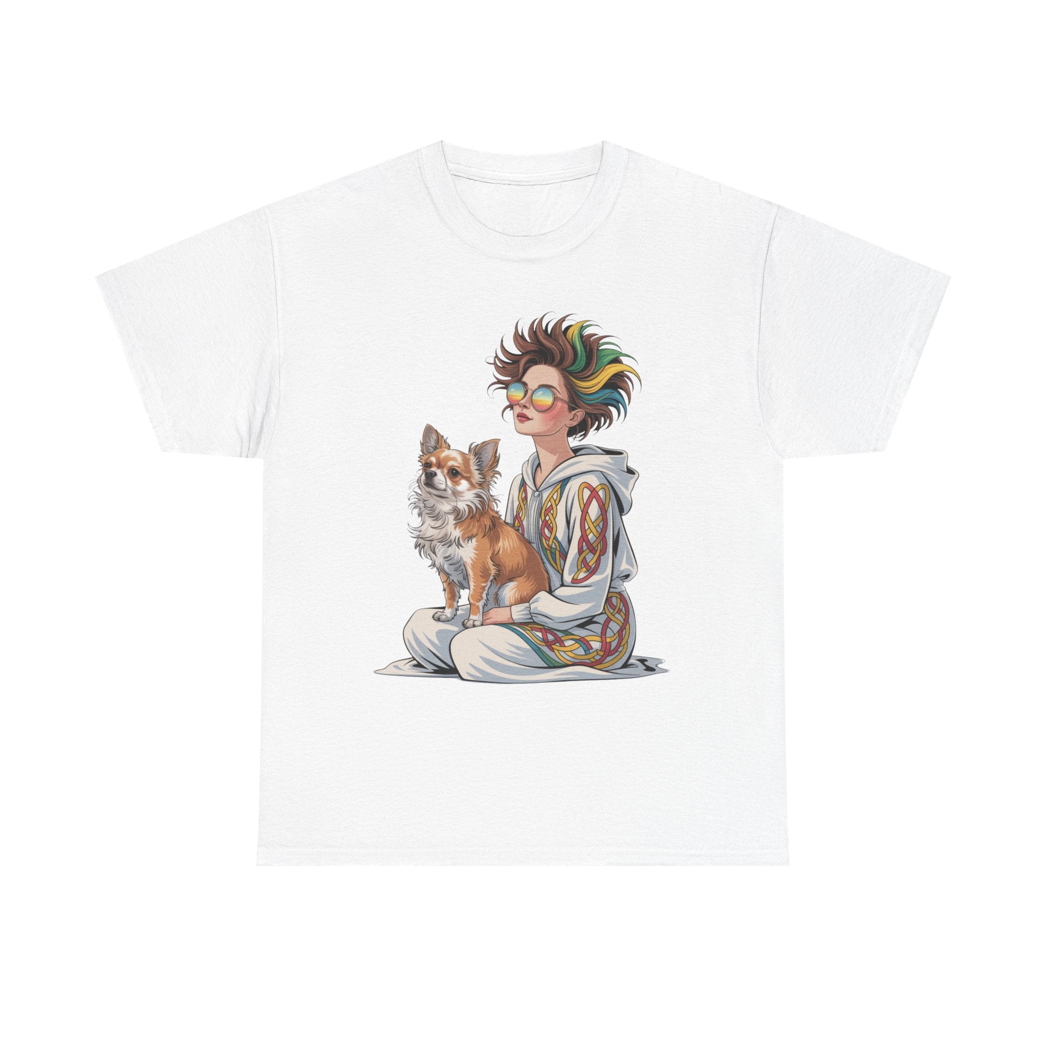 Nouveau-style digital illustration tee! This Unisex Heavy Cotton T-shirt  Whimsical Pet Lover Tee, Unisex Cotton Shirt, Cute Animal Apparel, Perfect Gift for Dog Owners, Cozy Everyday Wear