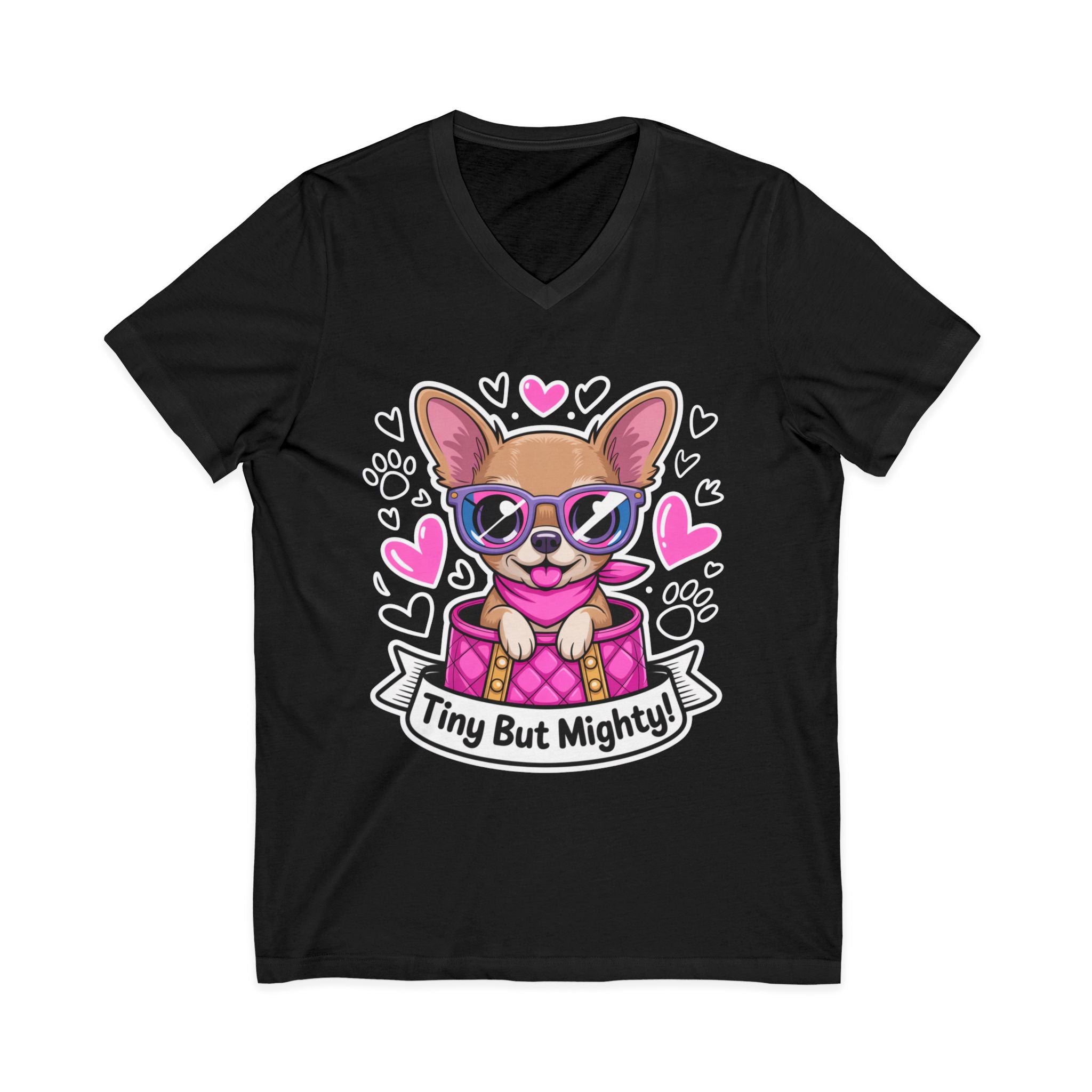 Tiny But Mighty Chihuahua Unisex V-Neck Tee – Small Dog, Big Personality