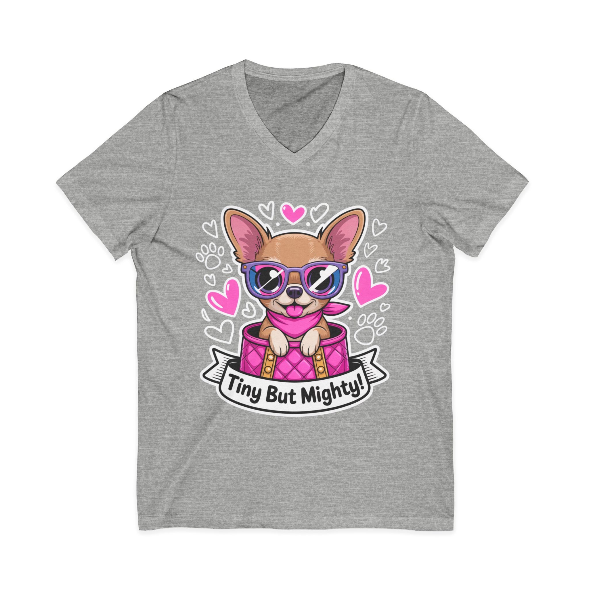 Tiny But Mighty Chihuahua Unisex V-Neck Tee – Small Dog, Big Personality