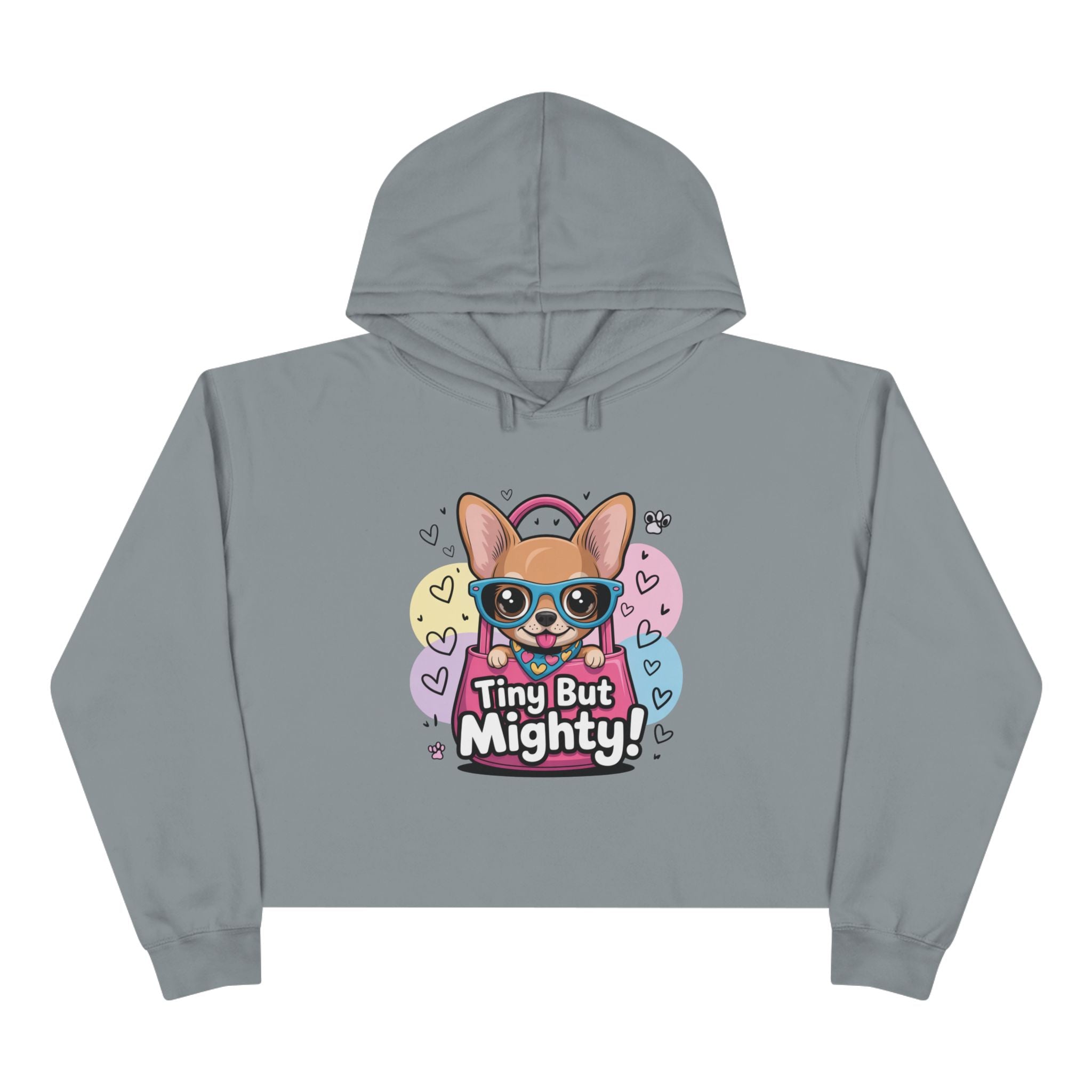 Tiny But Mighty Crop Hoodie - Cute Pet Lover Gift, Casual Wear, Inspirational Activewear, Graphic Hoodie, Dog Mom Gift