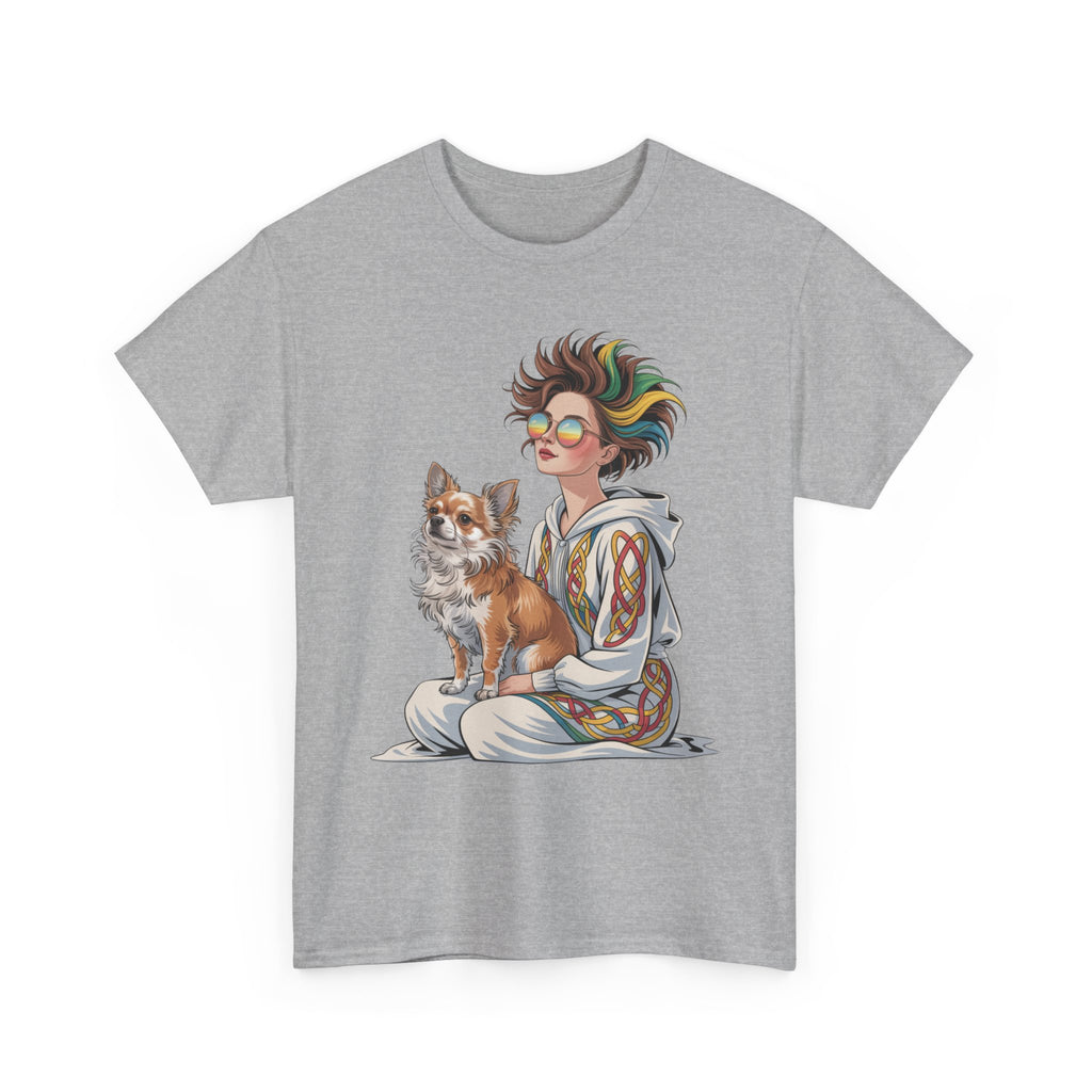 Nouveau-style digital illustration tee! This Unisex Heavy Cotton T-shirt  Whimsical Pet Lover Tee, Unisex Cotton Shirt, Cute Animal Apparel, Perfect Gift for Dog Owners, Cozy Everyday Wear