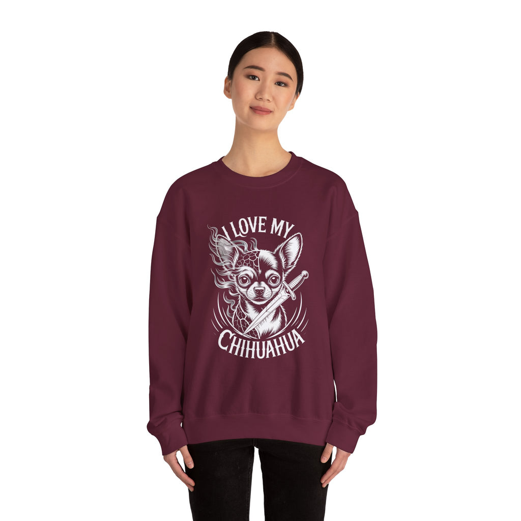 i love my chihuahua Unisex Heavy Blend™ Crewneck Sweatshirt I Love My Chihuahua Sweatshirt | Cozy Pet Lover Crewneck, Puppy Gift, Dog Owner Apparel, Cute Canine Sweatshirt, Animal Lover Wear