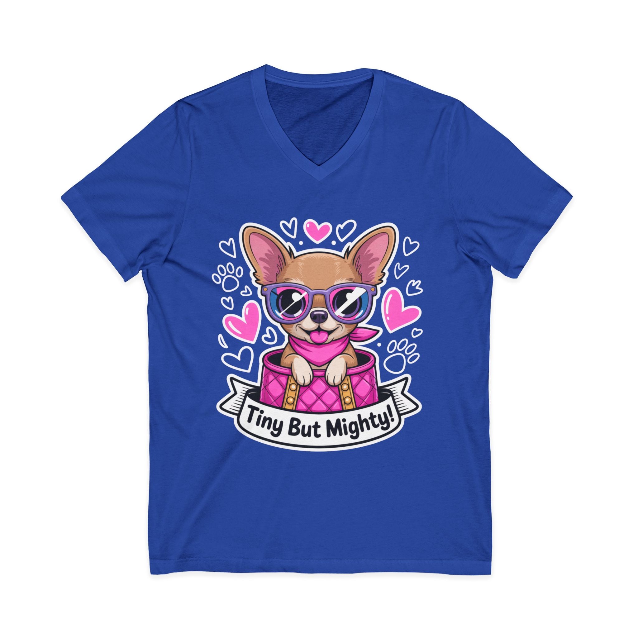 Tiny But Mighty Chihuahua Unisex V-Neck Tee – Small Dog, Big Personality