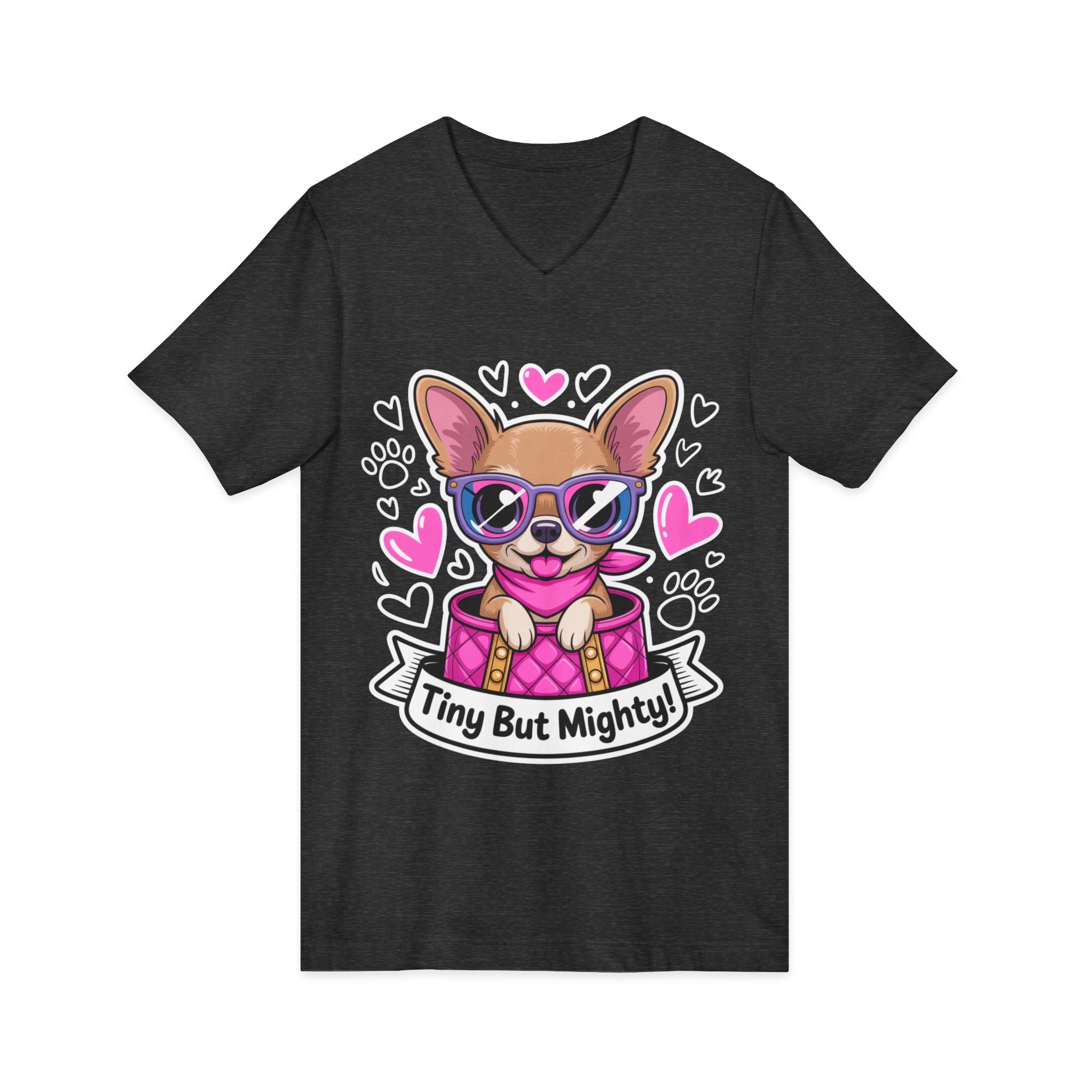 Tiny But Mighty Chihuahua Unisex V-Neck Tee – Small Dog, Big Personality