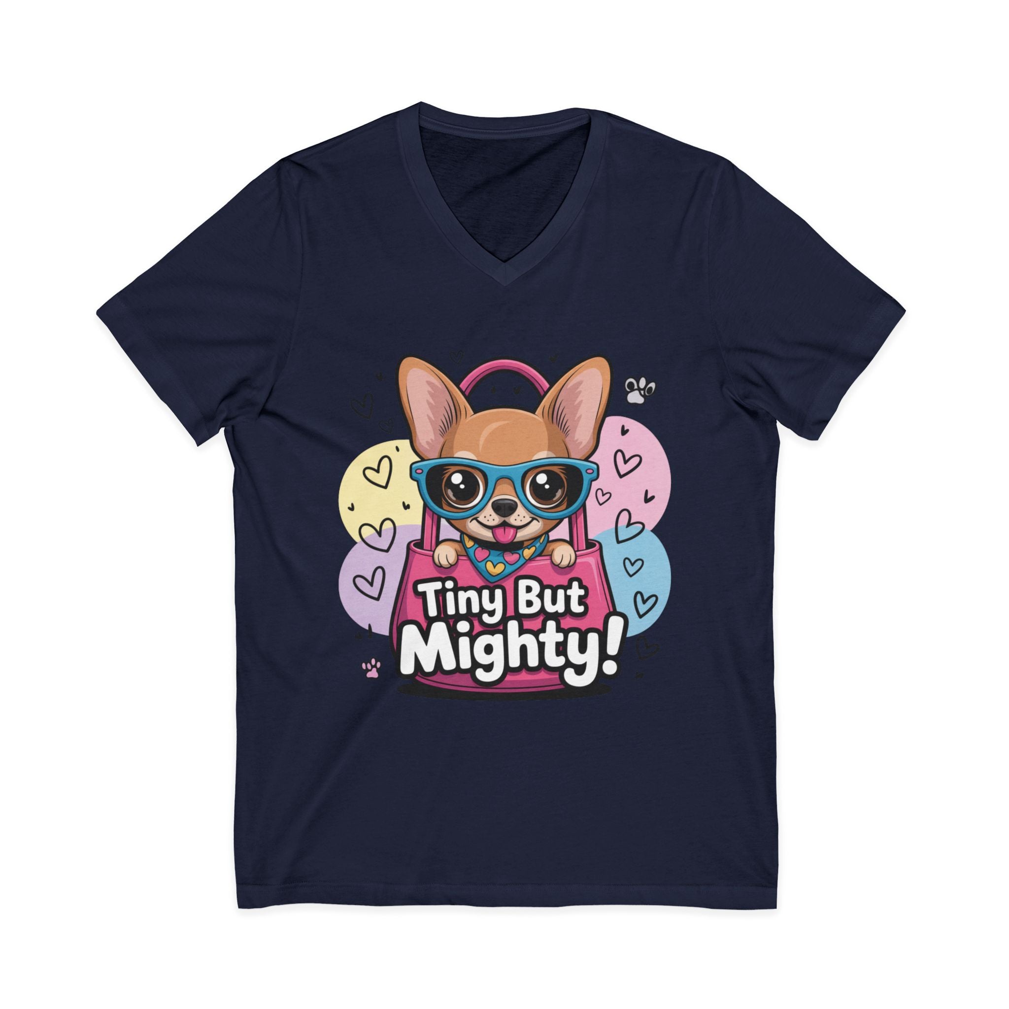 Tiny But Mighty Unisex Jersey Short Sleeve V-Neck Tee  Cute Dog Graphic Tee, Tiny But Mighty T-Shirt for Dog Lovers, Pet Mom Gift, Casual Unisex V-Neck Tee, Birthday Gift