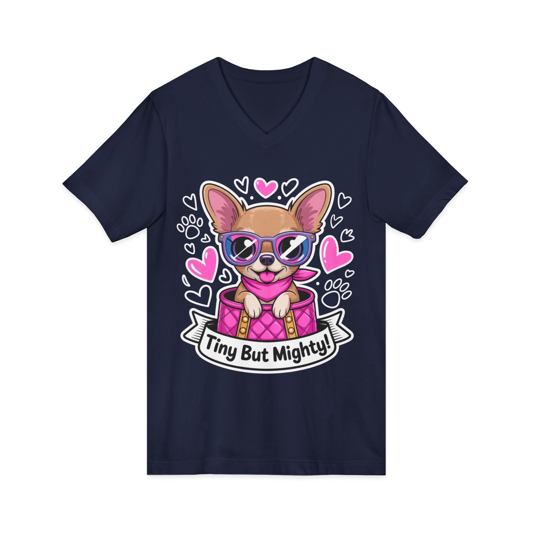 Tiny But Mighty Chihuahua Unisex V-Neck Tee – Small Dog, Big Personality