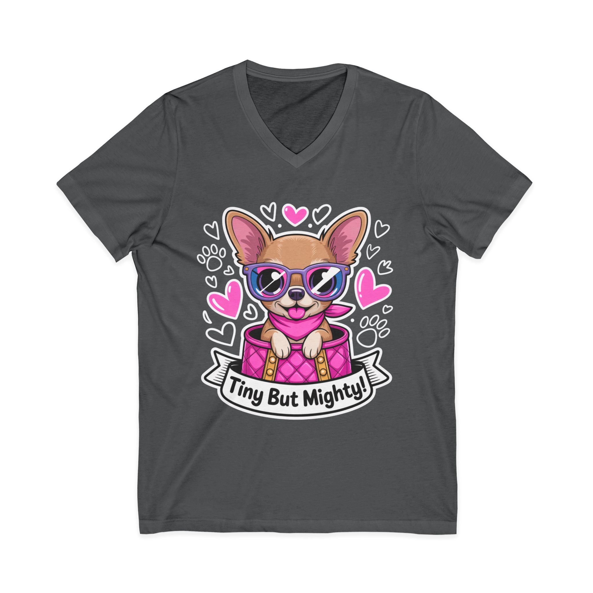 Tiny But Mighty Chihuahua Unisex V-Neck Tee – Small Dog, Big Personality
