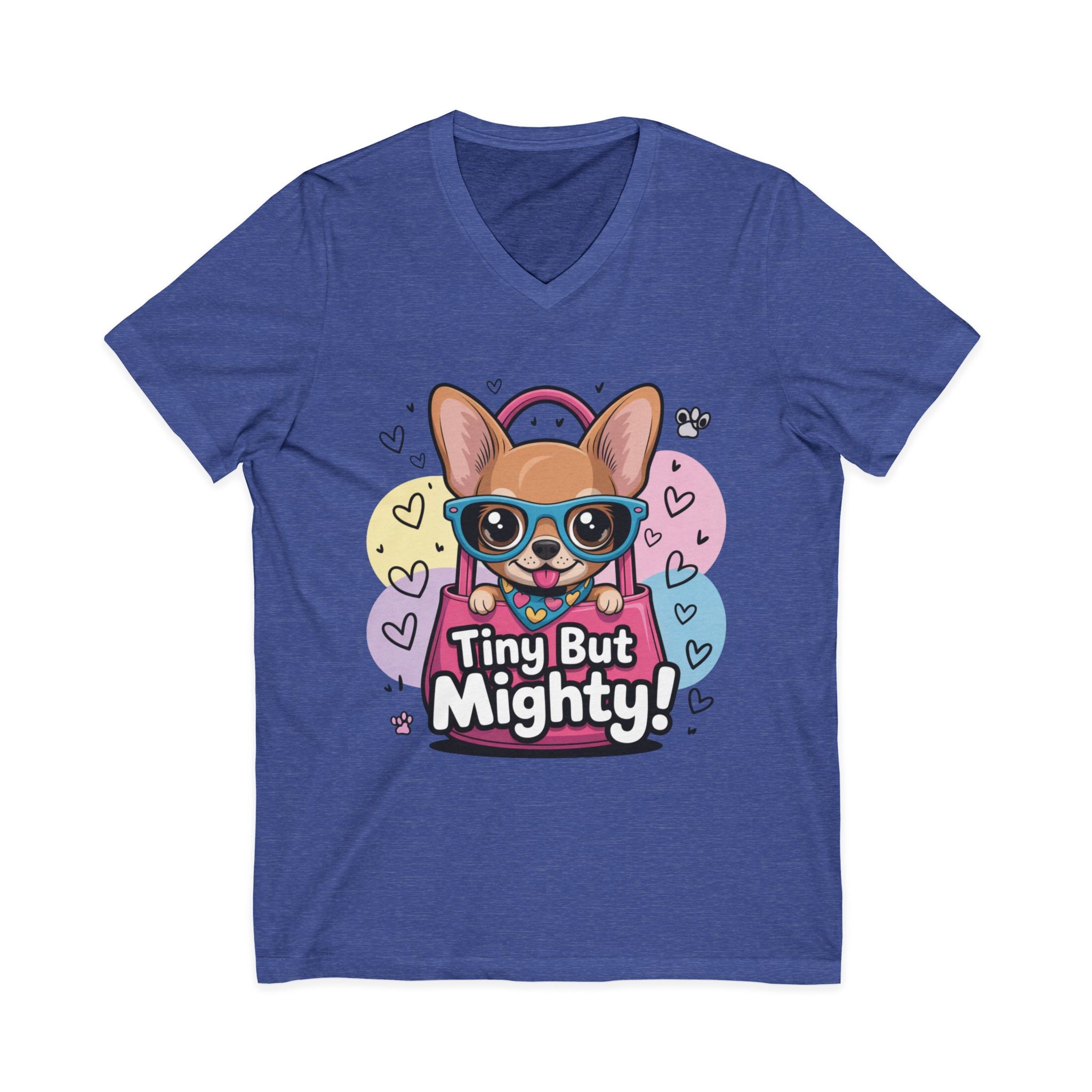 Tiny But Mighty Unisex Jersey Short Sleeve V-Neck Tee  Cute Dog Graphic Tee, Tiny But Mighty T-Shirt for Dog Lovers, Pet Mom Gift, Casual Unisex V-Neck Tee, Birthday Gift