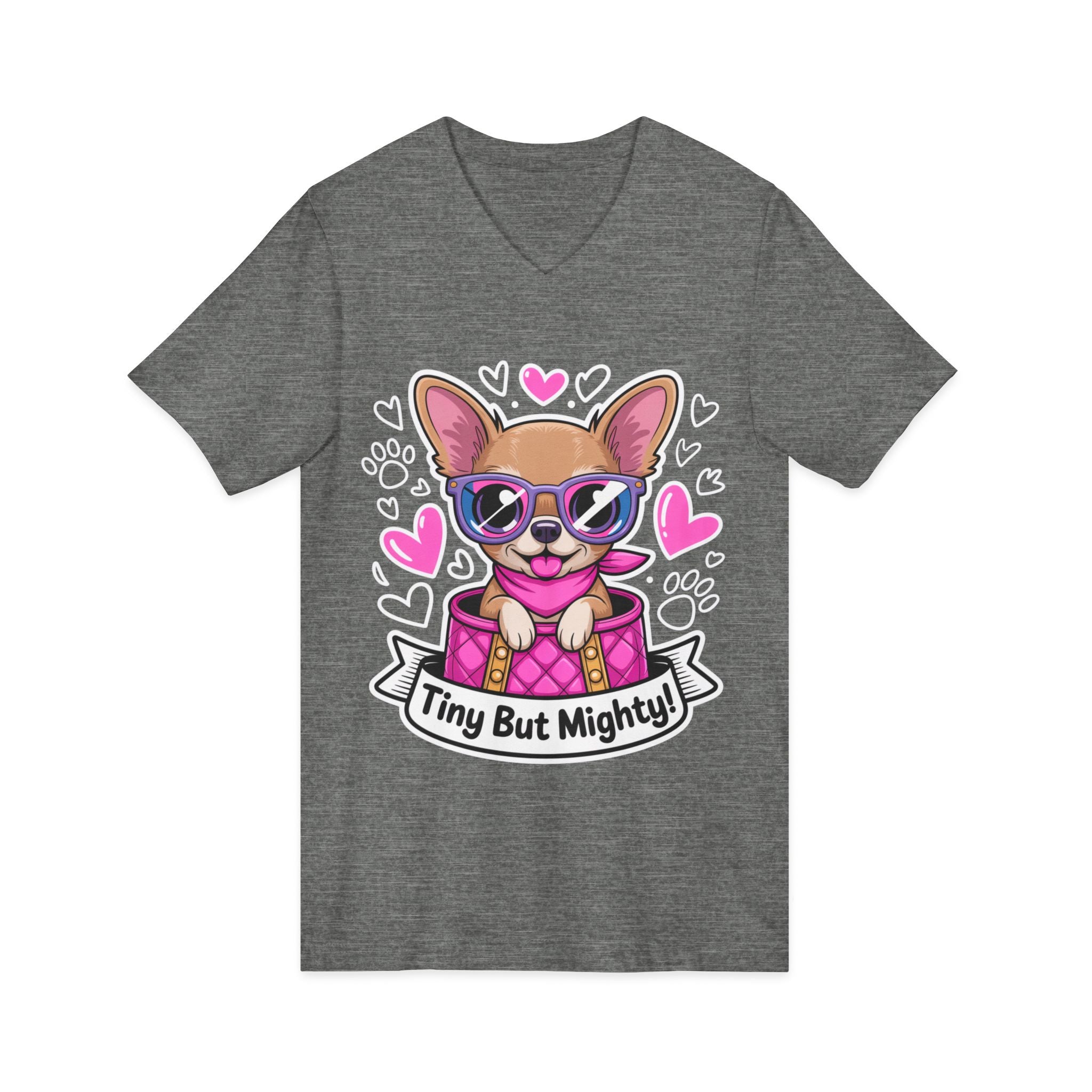 Tiny But Mighty Chihuahua Unisex V-Neck Tee – Small Dog, Big Personality
