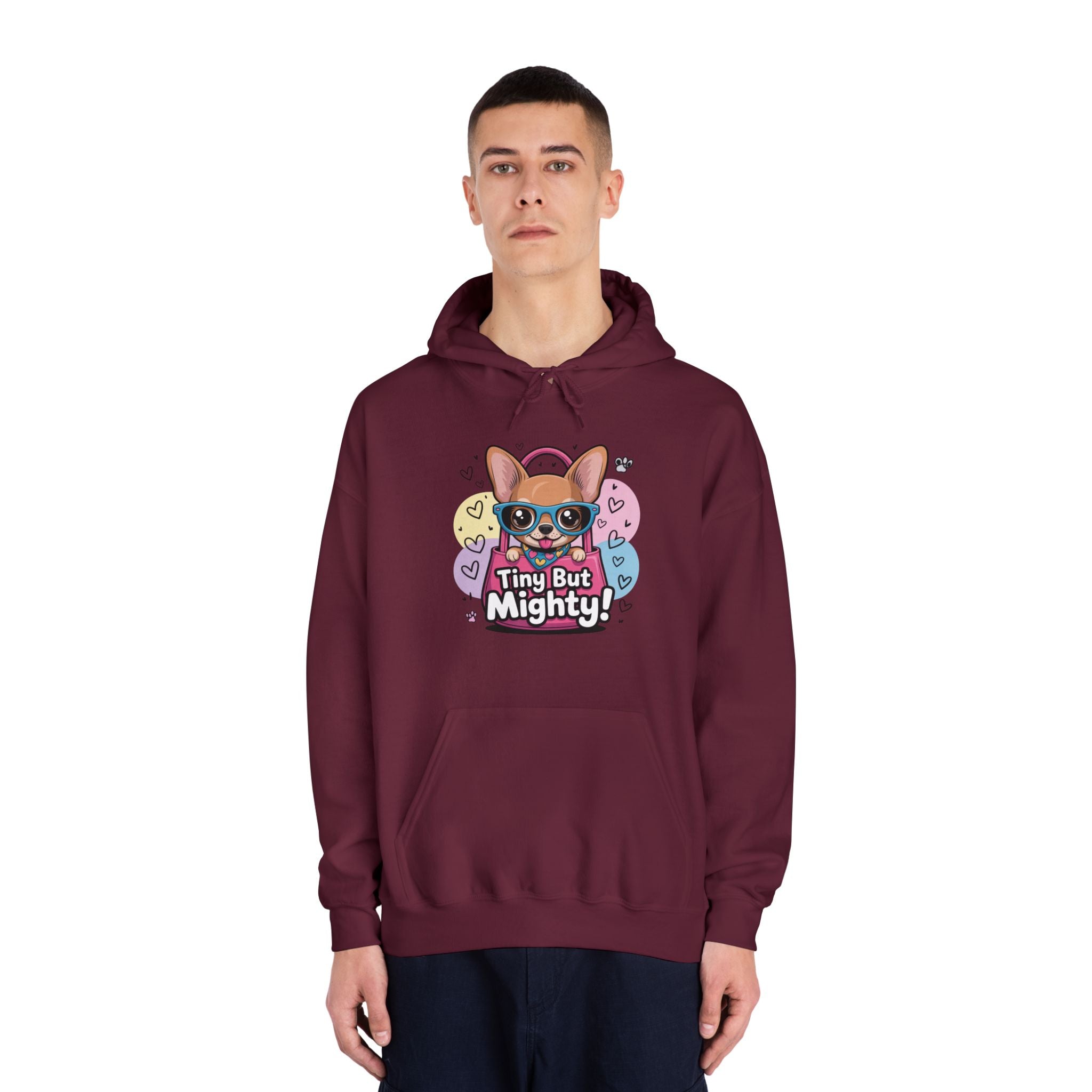 Tiny But Mighty Unisex DryBlend® Hooded Sweatshirt  Tiny But Mighty Hoodie - Unisex Sweatshirt, Fun Graphic Sweatshirt, Pet Lover Gift, Cute Casual Wear, Dog-Themed Apparel