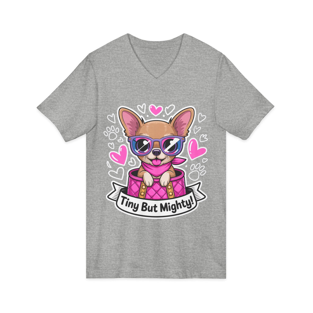 Tiny But Mighty Chihuahua Unisex V-Neck Tee – Small Dog, Big Personality