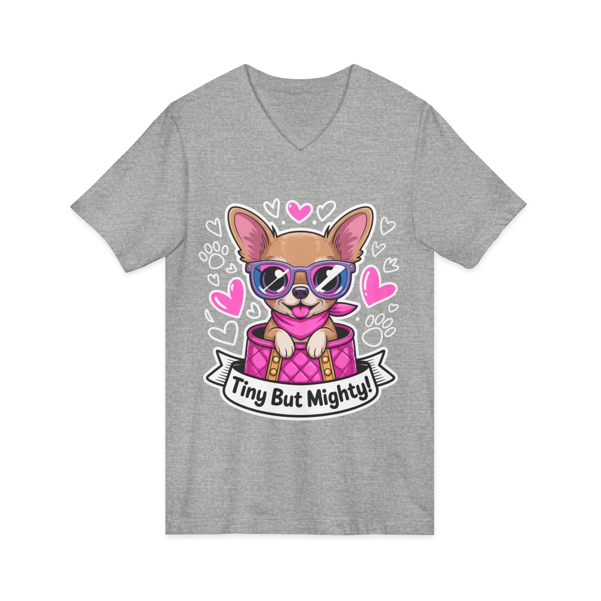 Tiny But Mighty Chihuahua Unisex V-Neck Tee – Small Dog, Big Personality