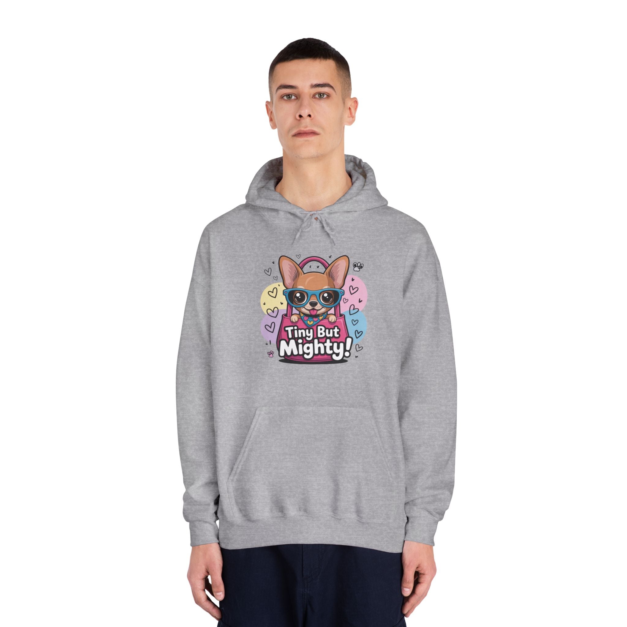 Tiny But Mighty Unisex DryBlend® Hooded Sweatshirt  Tiny But Mighty Hoodie - Unisex Sweatshirt, Fun Graphic Sweatshirt, Pet Lover Gift, Cute Casual Wear, Dog-Themed Apparel
