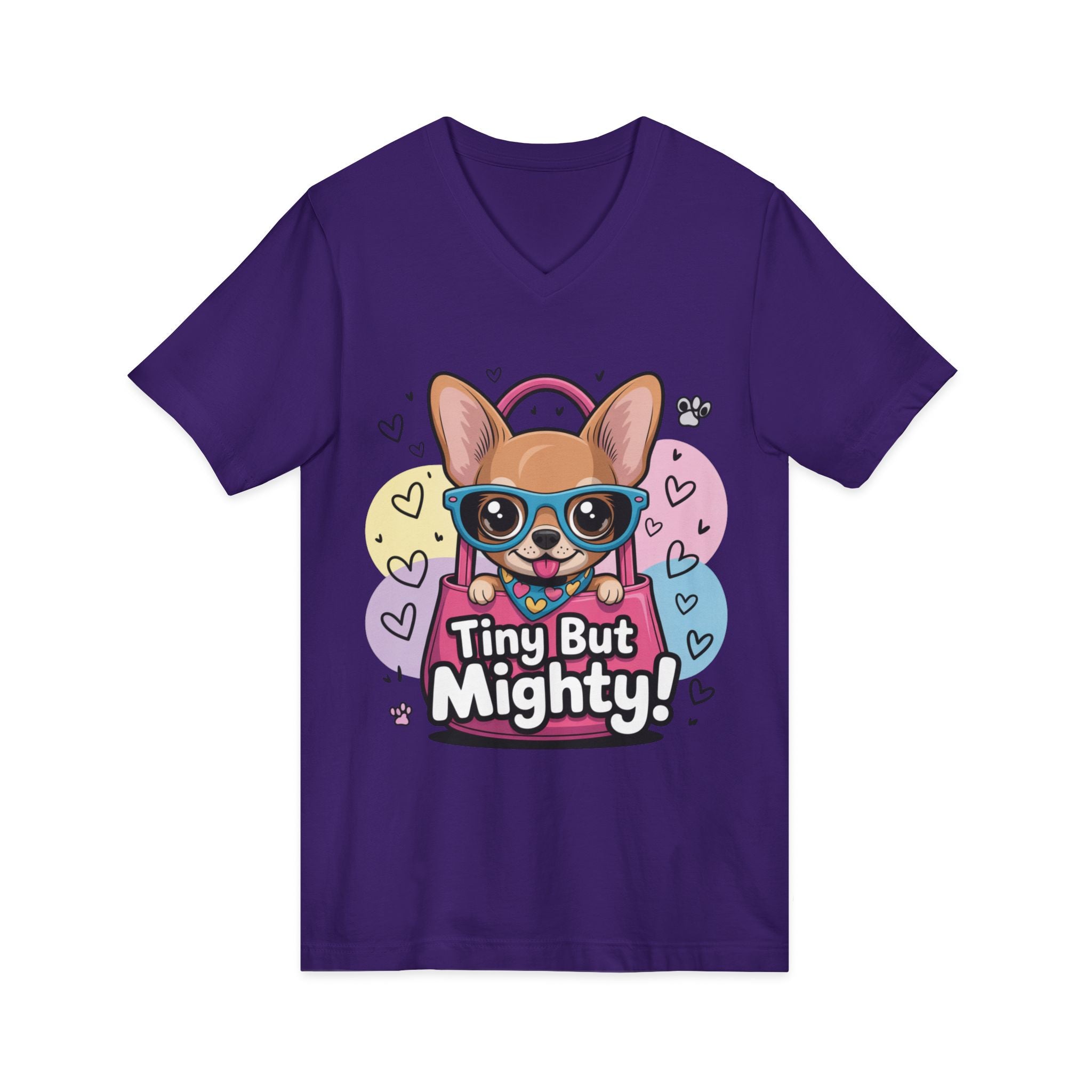 Tiny But Mighty Unisex Jersey Short Sleeve V-Neck Tee  Cute Dog Graphic Tee, Tiny But Mighty T-Shirt for Dog Lovers, Pet Mom Gift, Casual Unisex V-Neck Tee, Birthday Gift
