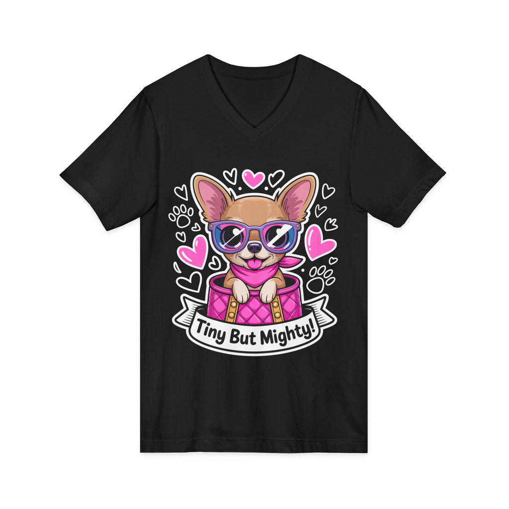 Tiny But Mighty Chihuahua Unisex V-Neck Tee – Small Dog, Big Personality