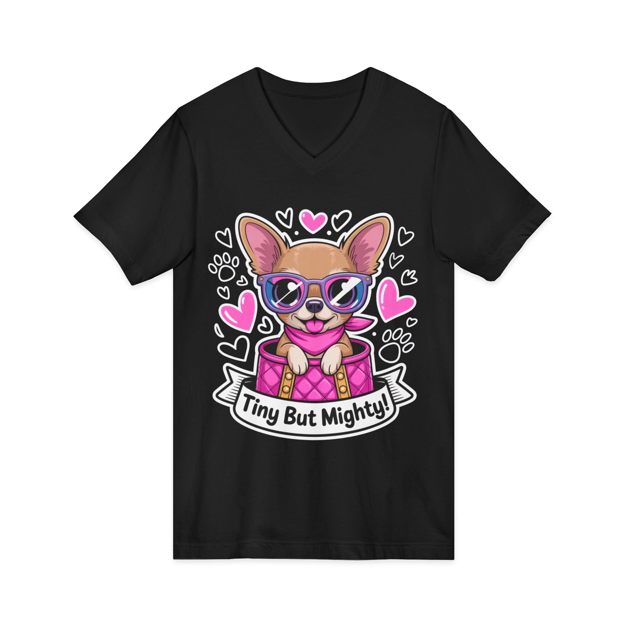Tiny But Mighty Chihuahua Unisex V-Neck Tee – Small Dog, Big Personality