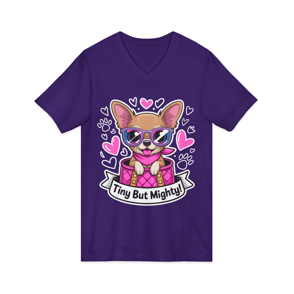 Tiny But Mighty Chihuahua Unisex V-Neck Tee – Small Dog, Big Personality