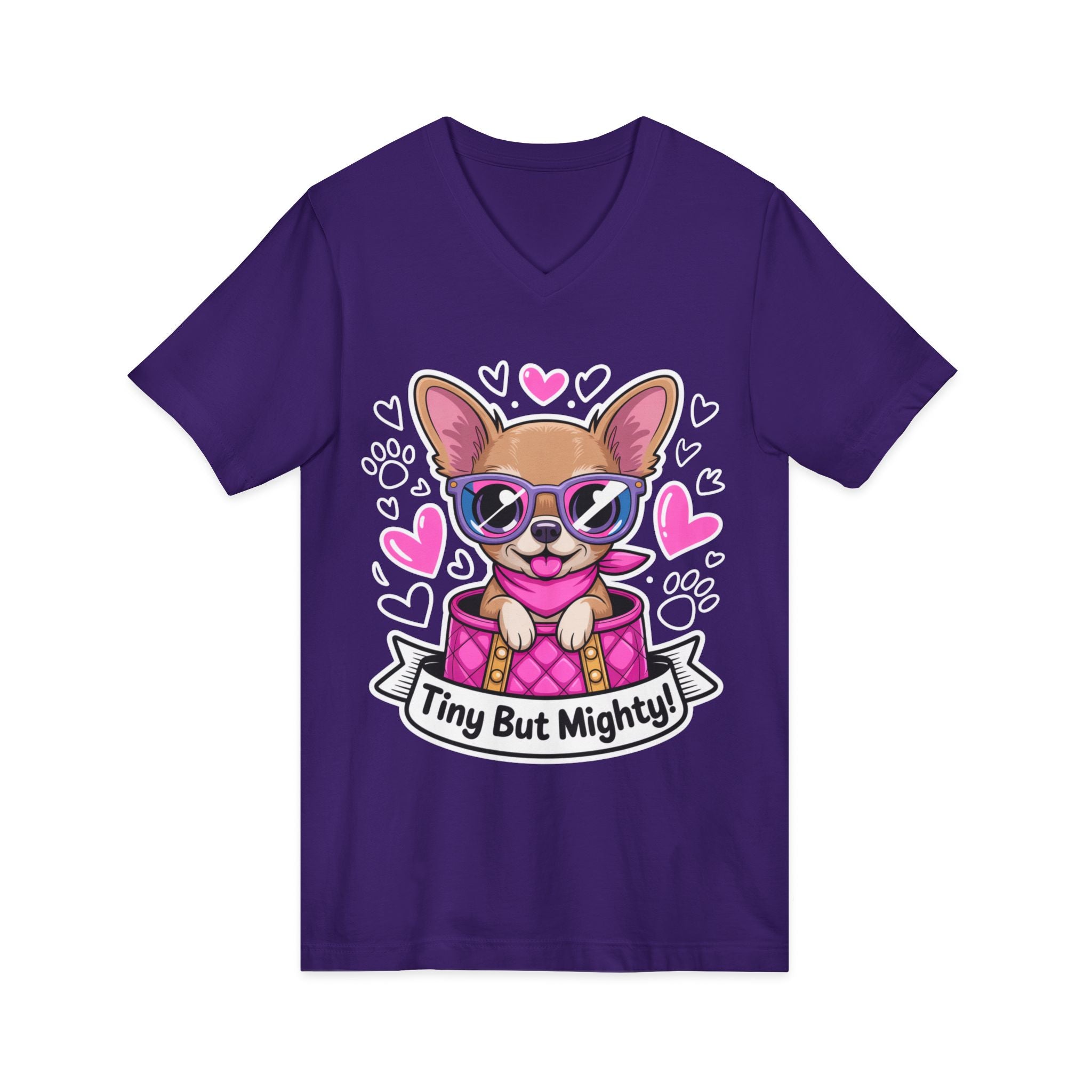 Tiny But Mighty Chihuahua Unisex V-Neck Tee – Small Dog, Big Personality