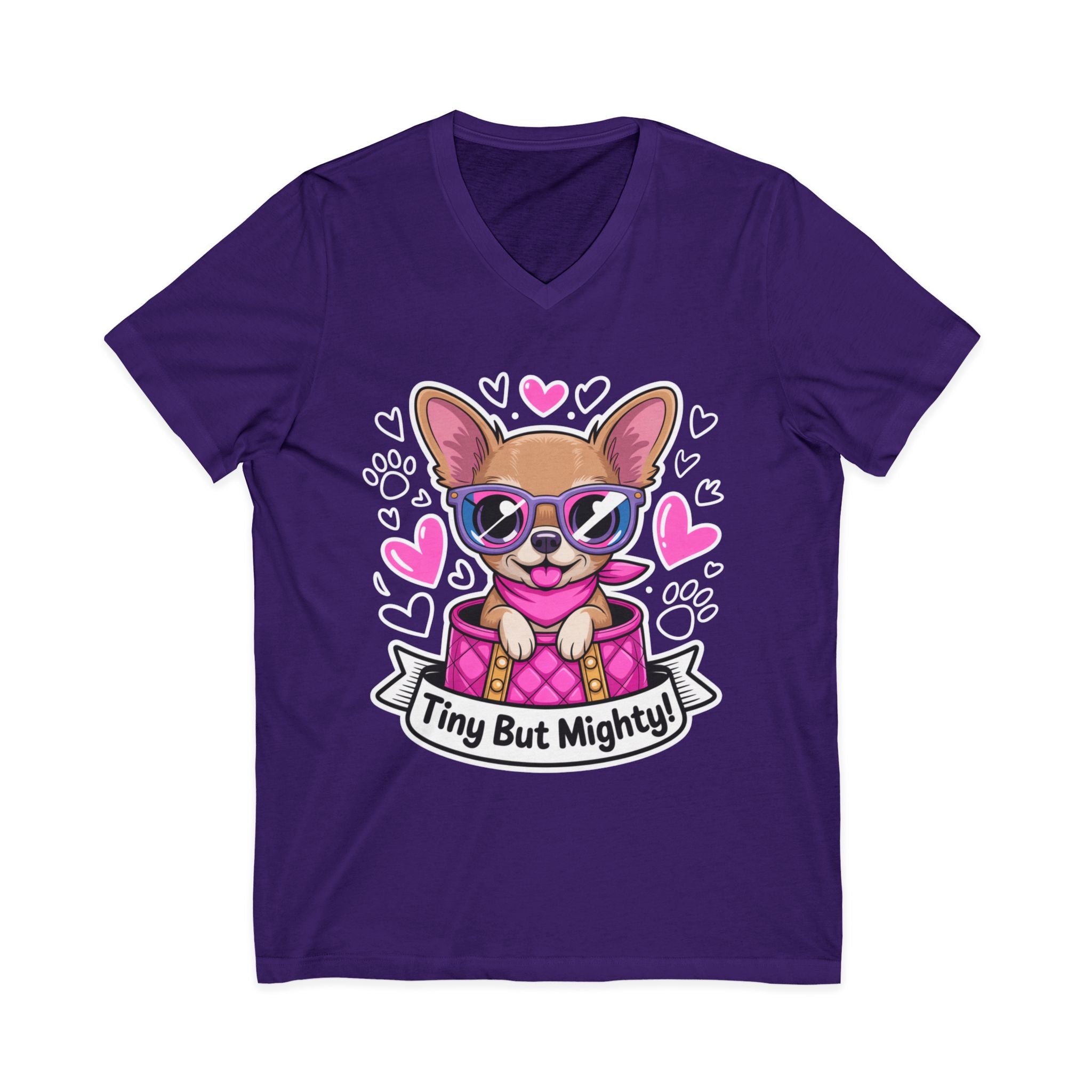 Tiny But Mighty Chihuahua Unisex V-Neck Tee – Small Dog, Big Personality