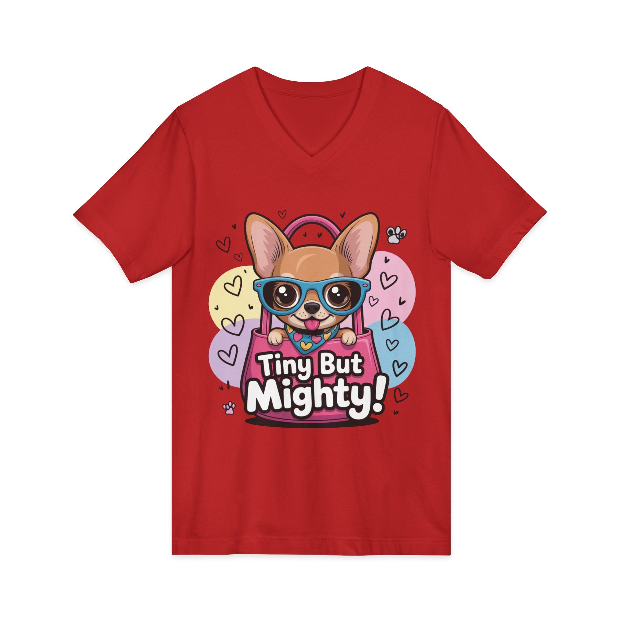 Tiny But Mighty Unisex Jersey Short Sleeve V-Neck Tee  Cute Dog Graphic Tee, Tiny But Mighty T-Shirt for Dog Lovers, Pet Mom Gift, Casual Unisex V-Neck Tee, Birthday Gift