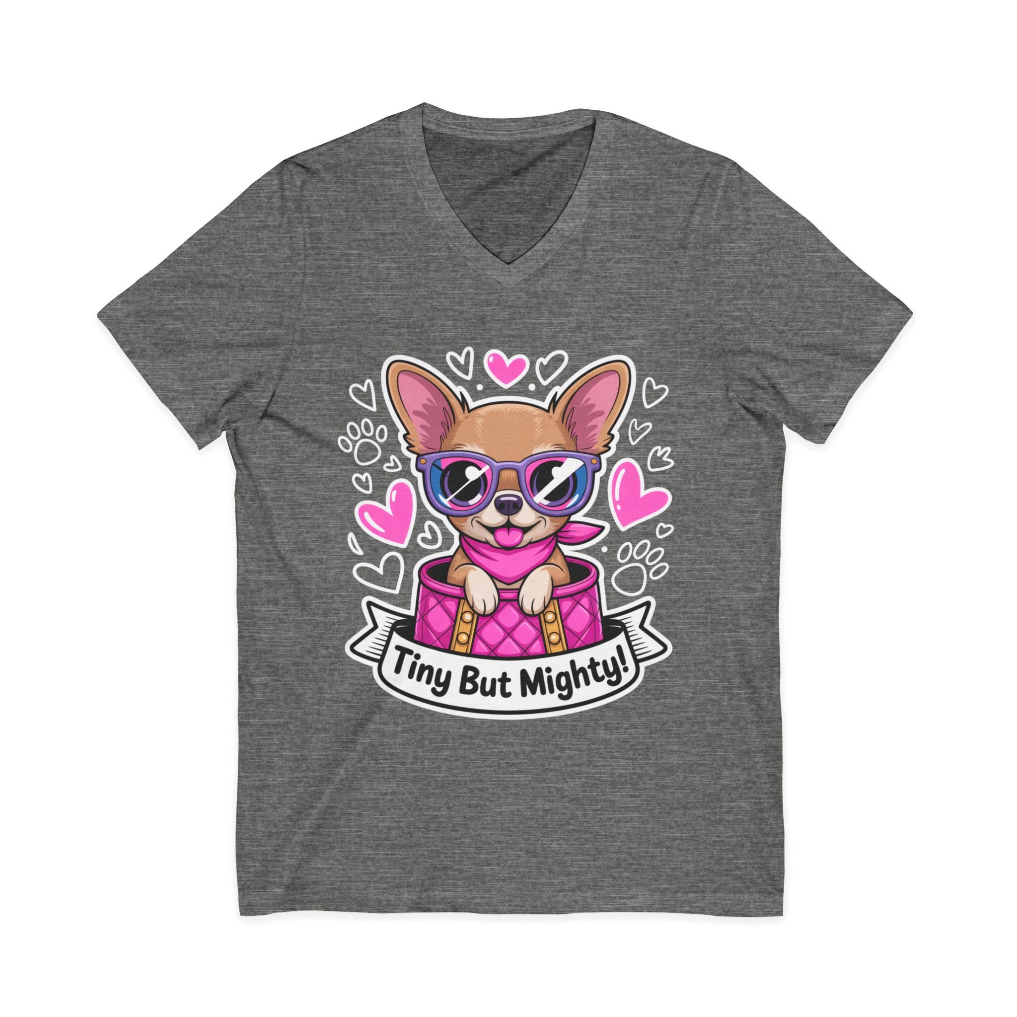 Tiny But Mighty Chihuahua Unisex V-Neck Tee – Small Dog, Big Personality