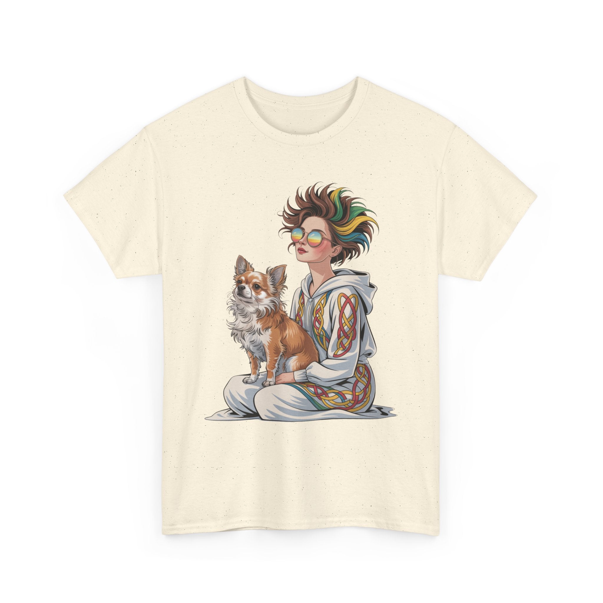 Nouveau-style digital illustration tee! This Unisex Heavy Cotton T-shirt  Whimsical Pet Lover Tee, Unisex Cotton Shirt, Cute Animal Apparel, Perfect Gift for Dog Owners, Cozy Everyday Wear
