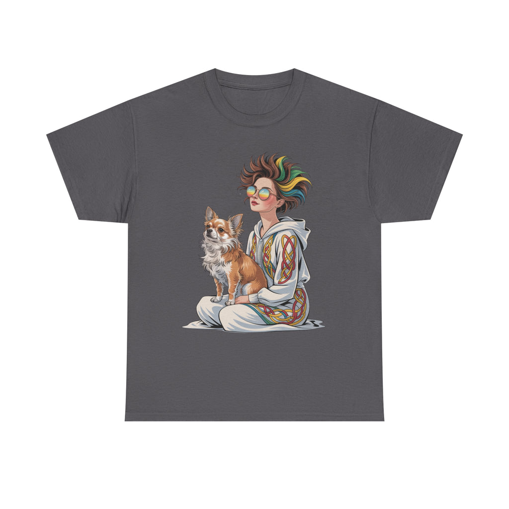 Nouveau-style digital illustration tee! This Unisex Heavy Cotton T-shirt  Whimsical Pet Lover Tee, Unisex Cotton Shirt, Cute Animal Apparel, Perfect Gift for Dog Owners, Cozy Everyday Wear