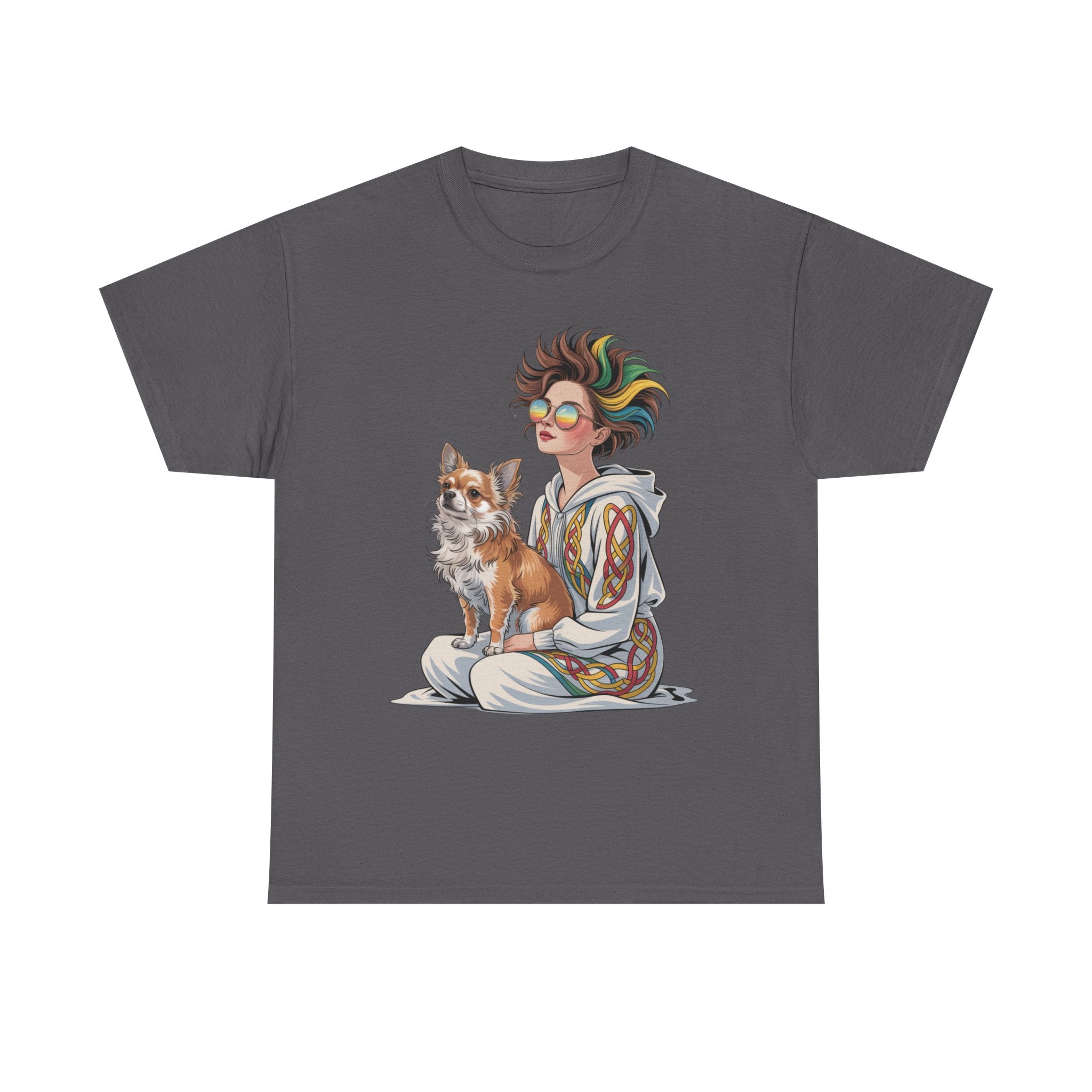 Nouveau-style digital illustration tee! This Unisex Heavy Cotton T-shirt  Whimsical Pet Lover Tee, Unisex Cotton Shirt, Cute Animal Apparel, Perfect Gift for Dog Owners, Cozy Everyday Wear