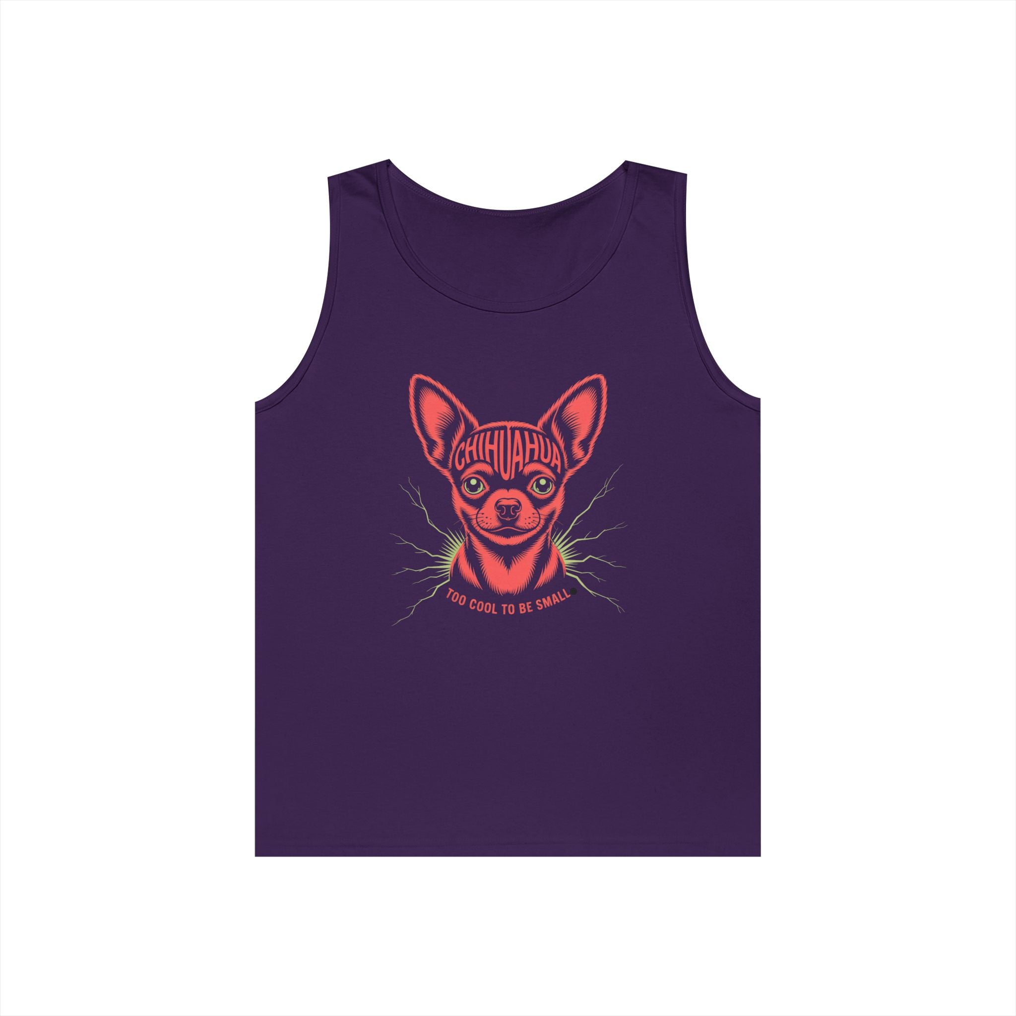 Too Cool To Be Small Chihuahua Unisex Heavy Cotton Tank Top Chihuahua Graphic Tank Top, Pet Lover Shirt, Unisex Summer Apparel, Funny Dog Gift, Cute Tank for Holidays