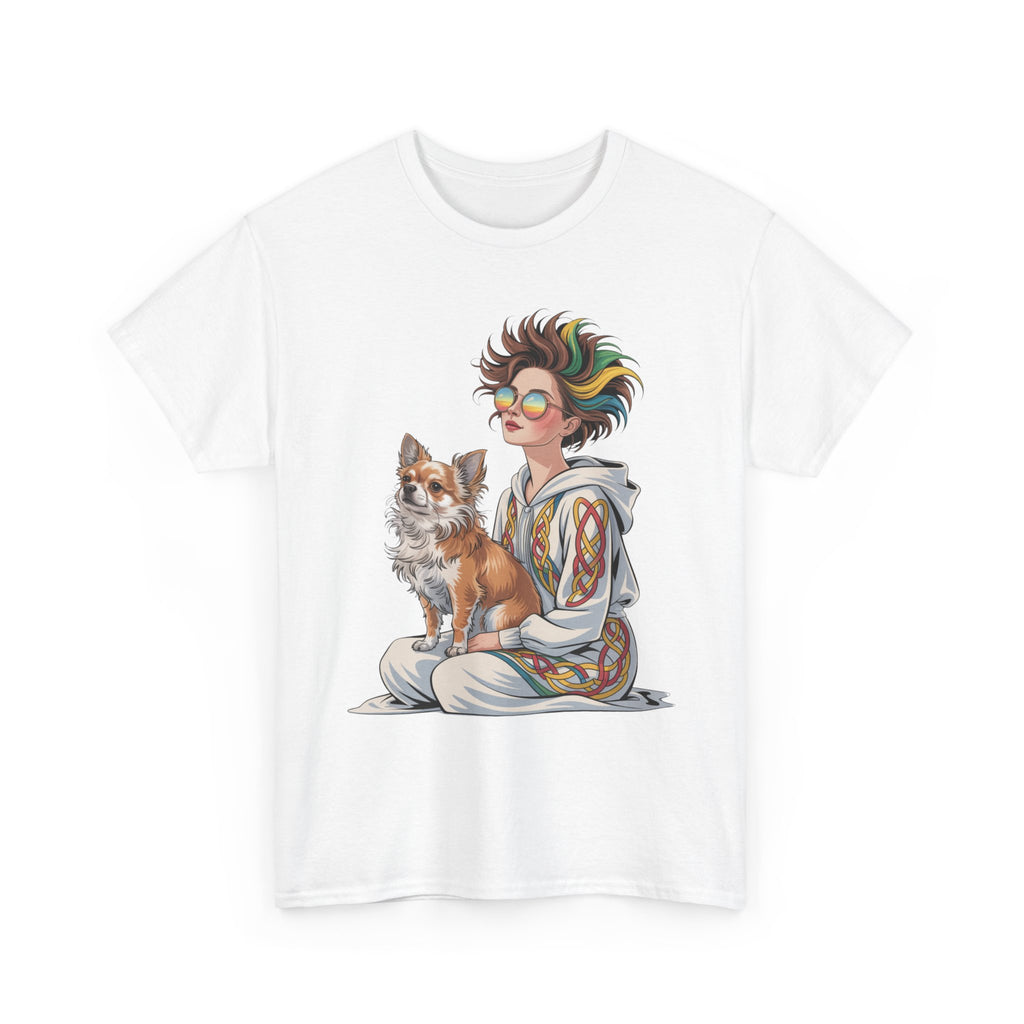 Nouveau-style digital illustration tee! This Unisex Heavy Cotton T-shirt  Whimsical Pet Lover Tee, Unisex Cotton Shirt, Cute Animal Apparel, Perfect Gift for Dog Owners, Cozy Everyday Wear
